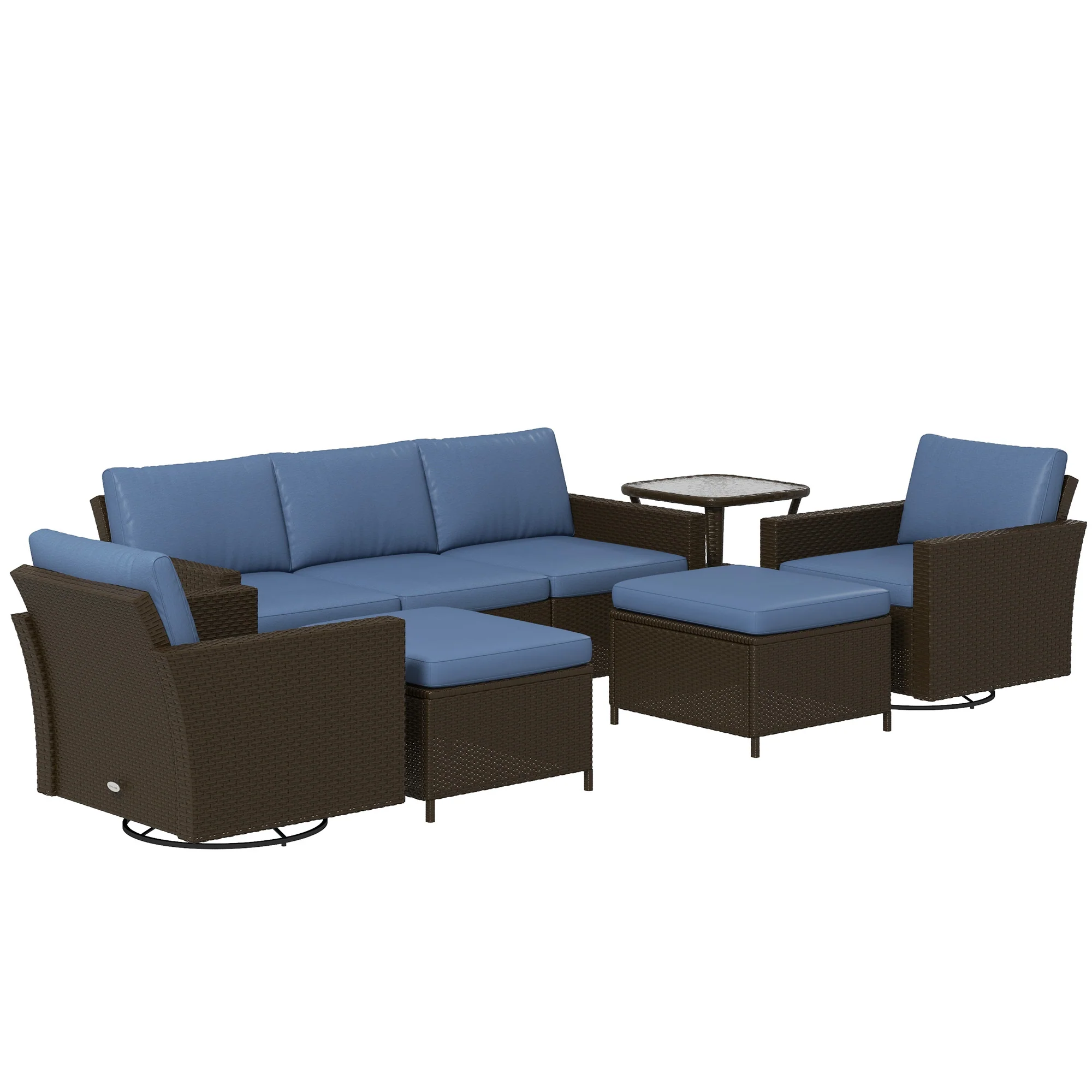 6-Piece Rattan Patio Set with 3-Seater Sofa, Swivel Rockers & 2-Tier Table, Deep Coffee