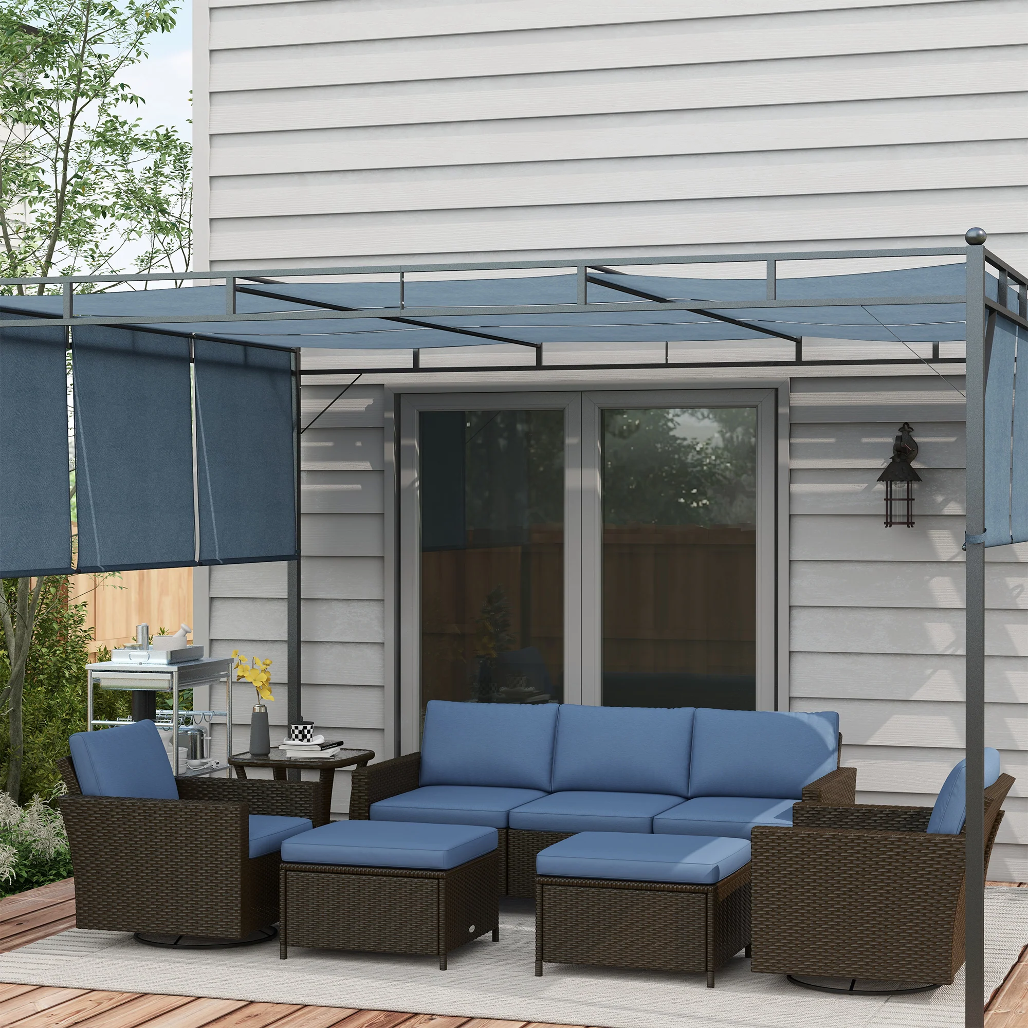 6-Piece Rattan Patio Set with 3-Seater Sofa, Swivel Rockers & 2-Tier Table, Deep Coffee - Image 3
