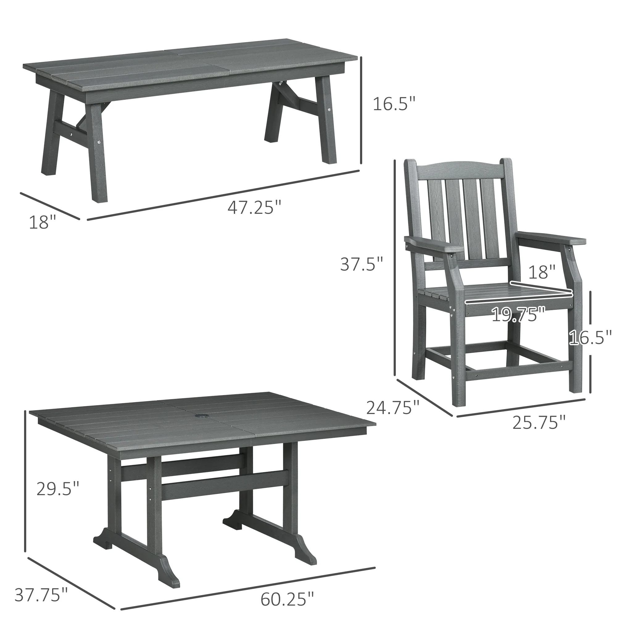 6-Seater Outdoor Dining Set with Loveseat, Umbrella Hole & Cushioned Seating, Dark Gray - Image 5