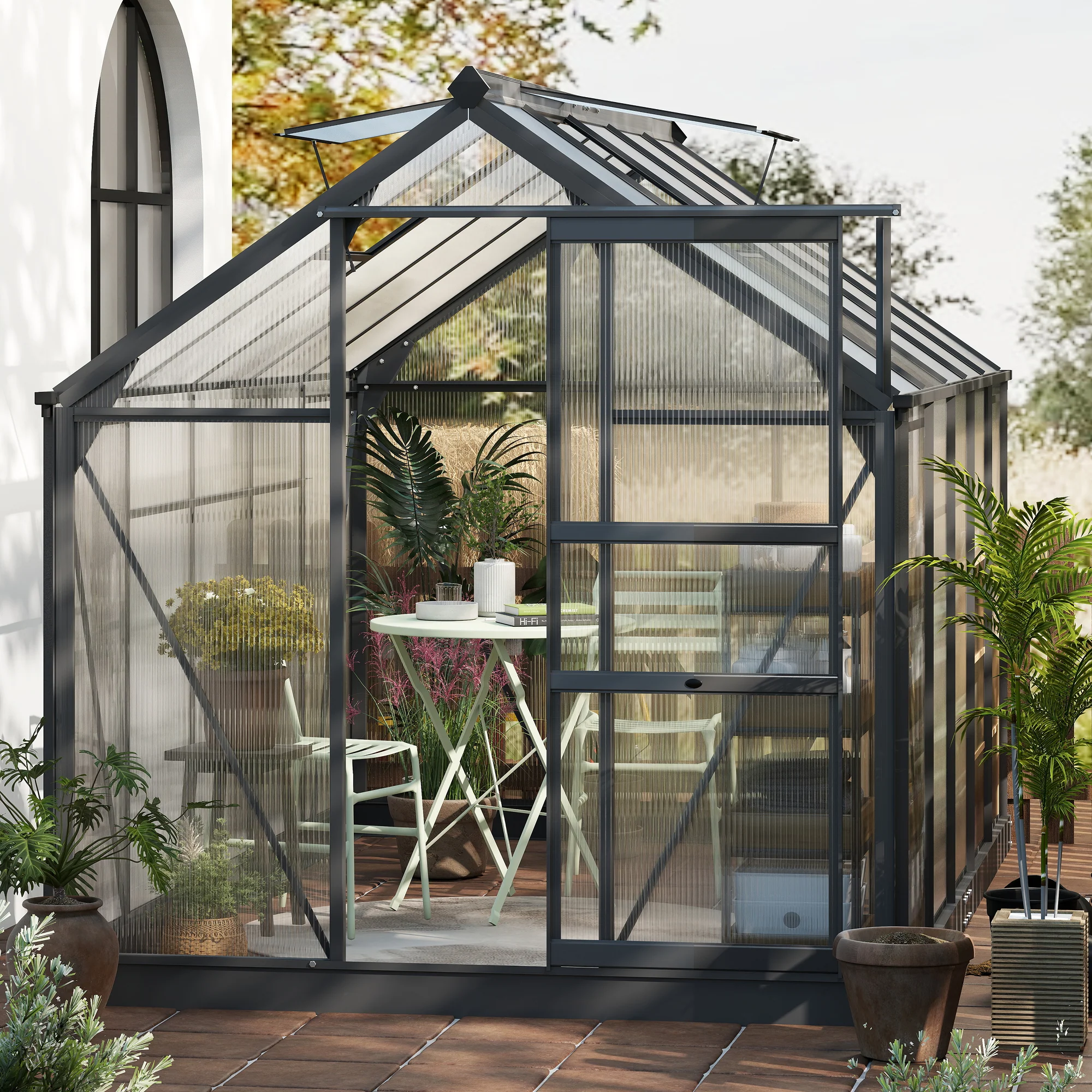 BloomGreen 6' x 10' Greenhouse with Rain Gutter and Roof Vent Gray - Image 3