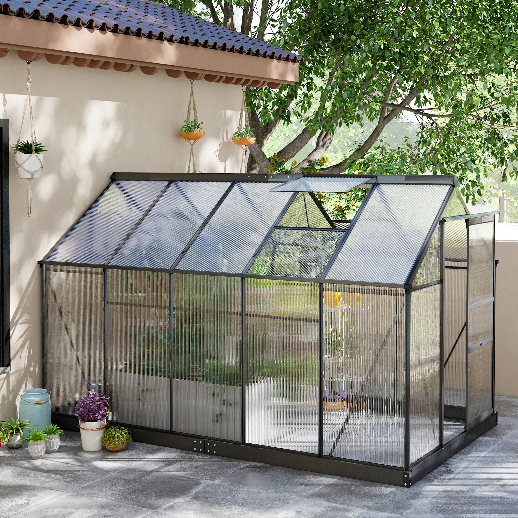 BloomGreen 6' x 10' Greenhouse with Rain Gutter and Roof Vent Gray - Image 4