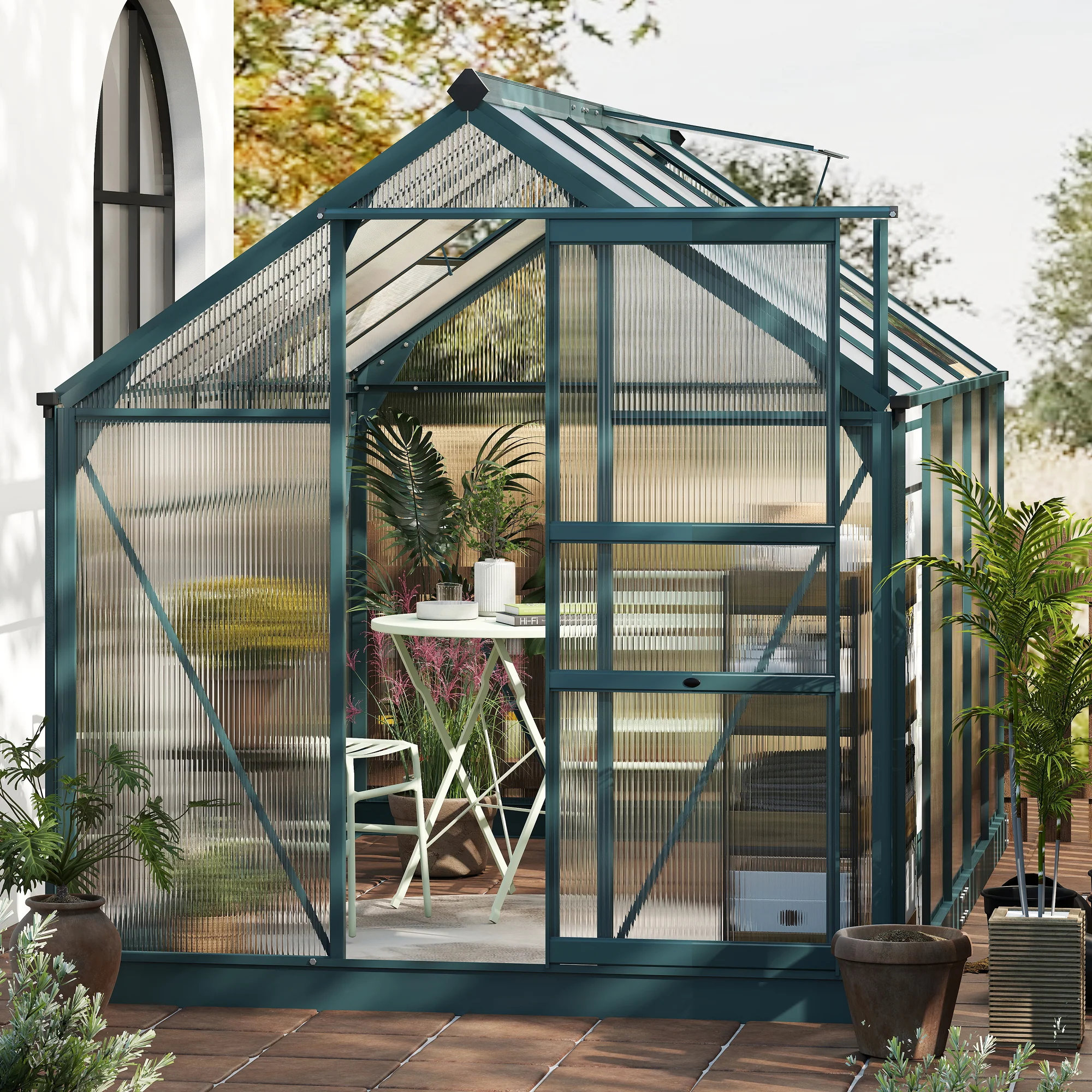 BloomGreen 6' x 10' Greenhouse with Rain Gutter and Roof Vent Dark Green - Image 3