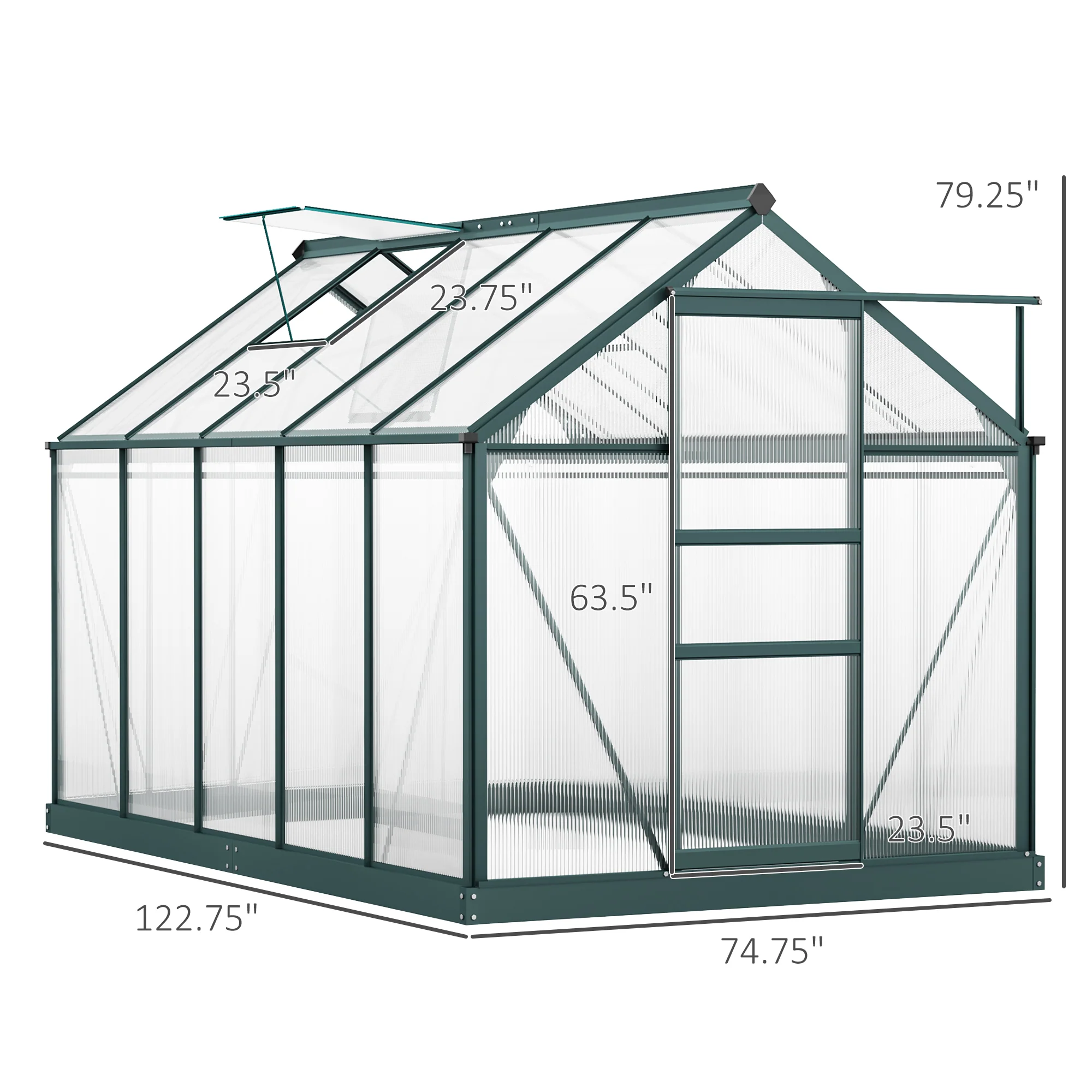 BloomGreen 6' x 10' Greenhouse with Rain Gutter and Roof Vent Dark Green - Image 5