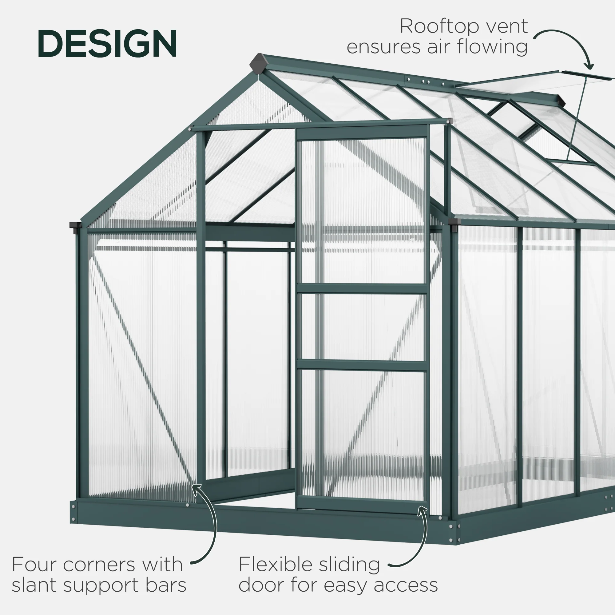BloomGreen 6' x 10' Greenhouse with Rain Gutter and Roof Vent Dark Green - Image 6