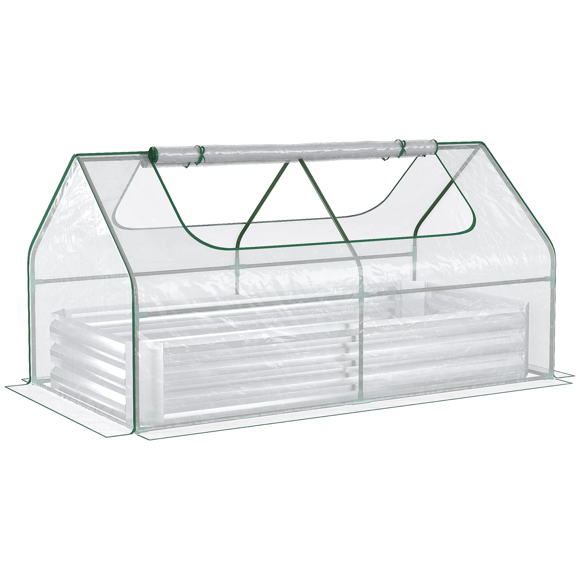 6 x 3 x 1ft Raised Garden Bed with Mini Greenhouse, for Herbs and Vegetables, Silver