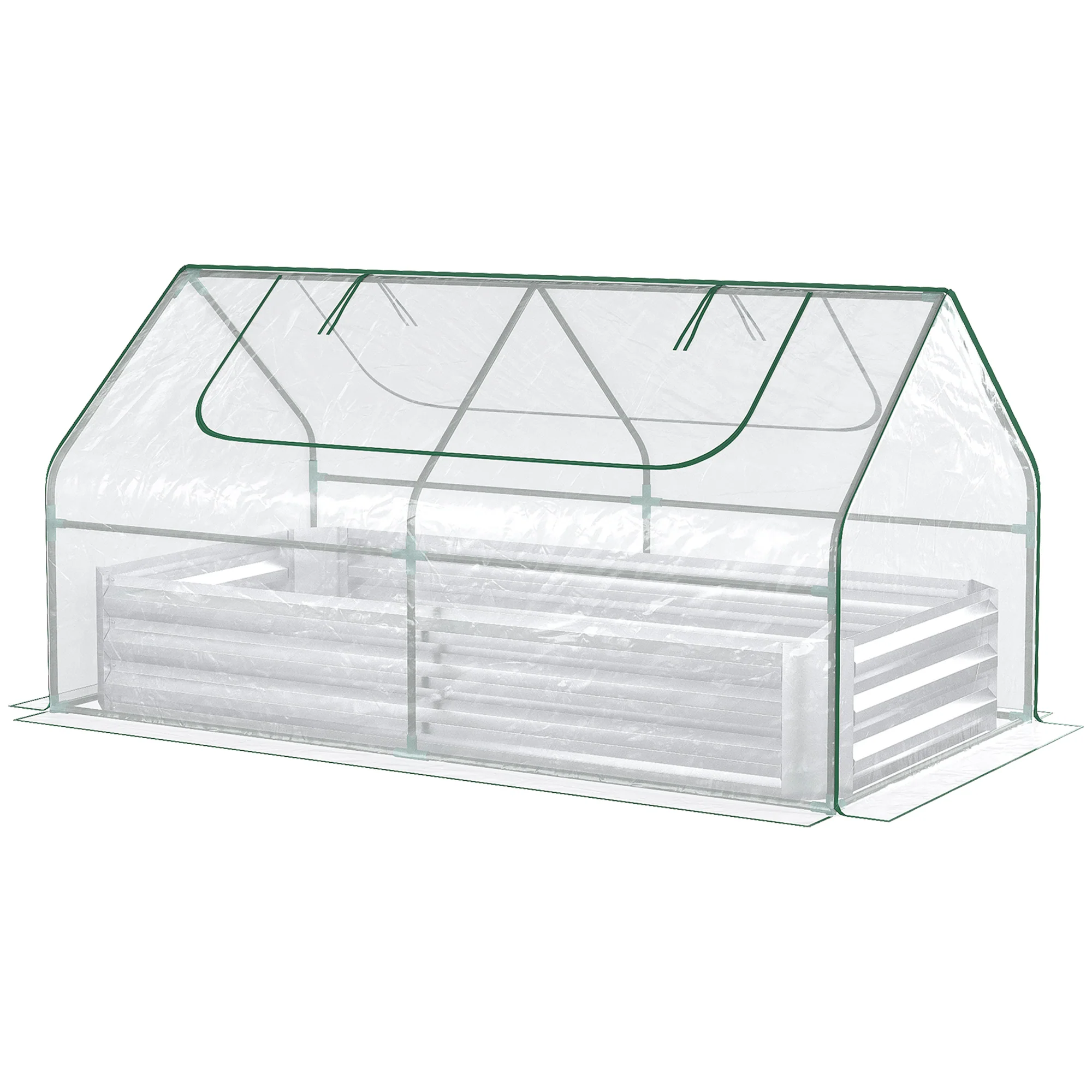 6 x 3 x 1ft Raised Garden Bed with Mini Greenhouse, for Herbs and Vegetables, Silver - Image 2