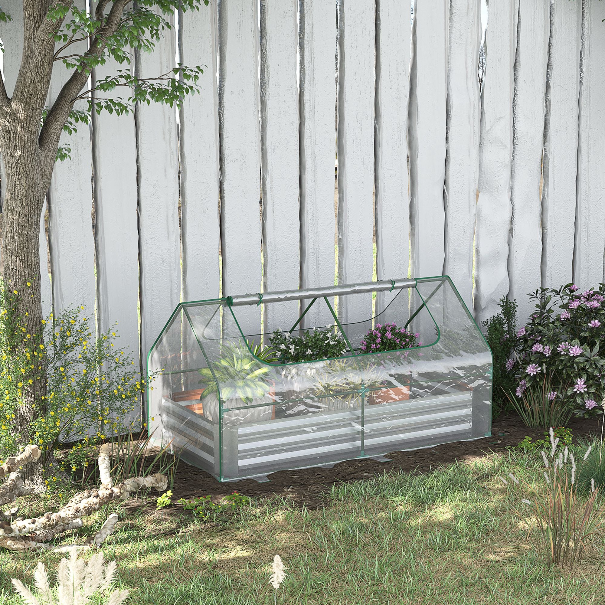 6 x 3 x 1ft Raised Garden Bed with Mini Greenhouse, for Herbs and Vegetables, Silver - Image 3