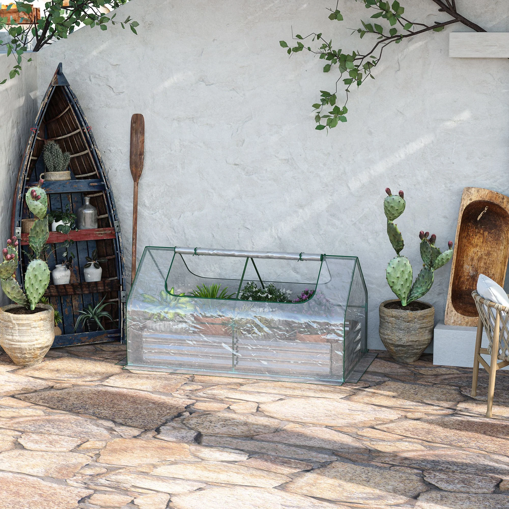 6 x 3 x 1ft Raised Garden Bed with Mini Greenhouse, for Herbs and Vegetables, Silver - Image 4
