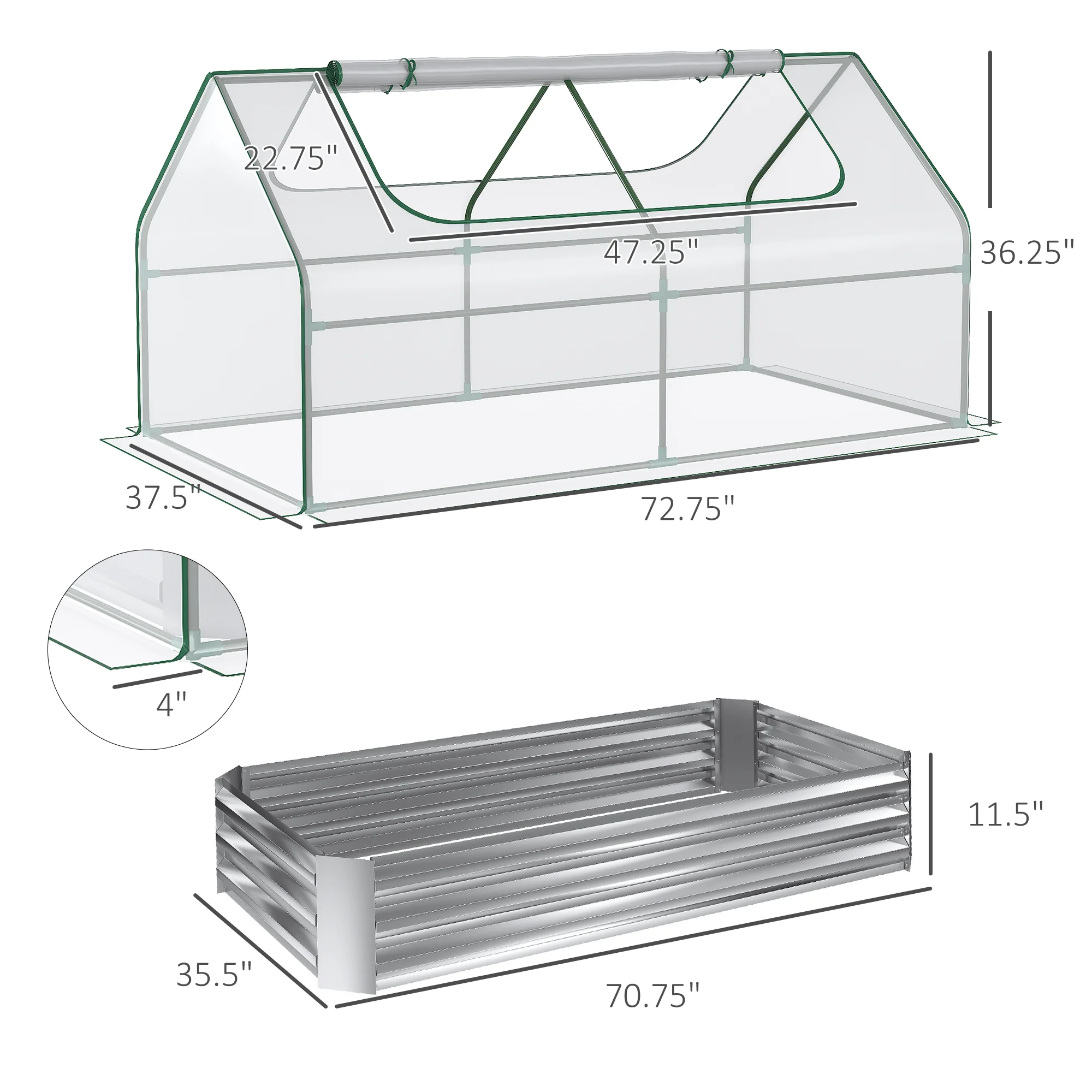 6 x 3 x 1ft Raised Garden Bed with Mini Greenhouse, for Herbs and Vegetables, Silver - Image 5