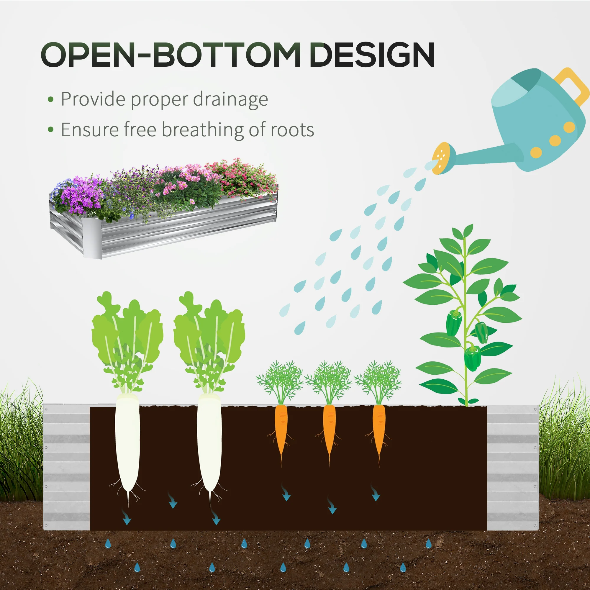 6 x 3 x 1ft Raised Garden Bed with Mini Greenhouse, for Herbs and Vegetables, Silver - Image 9