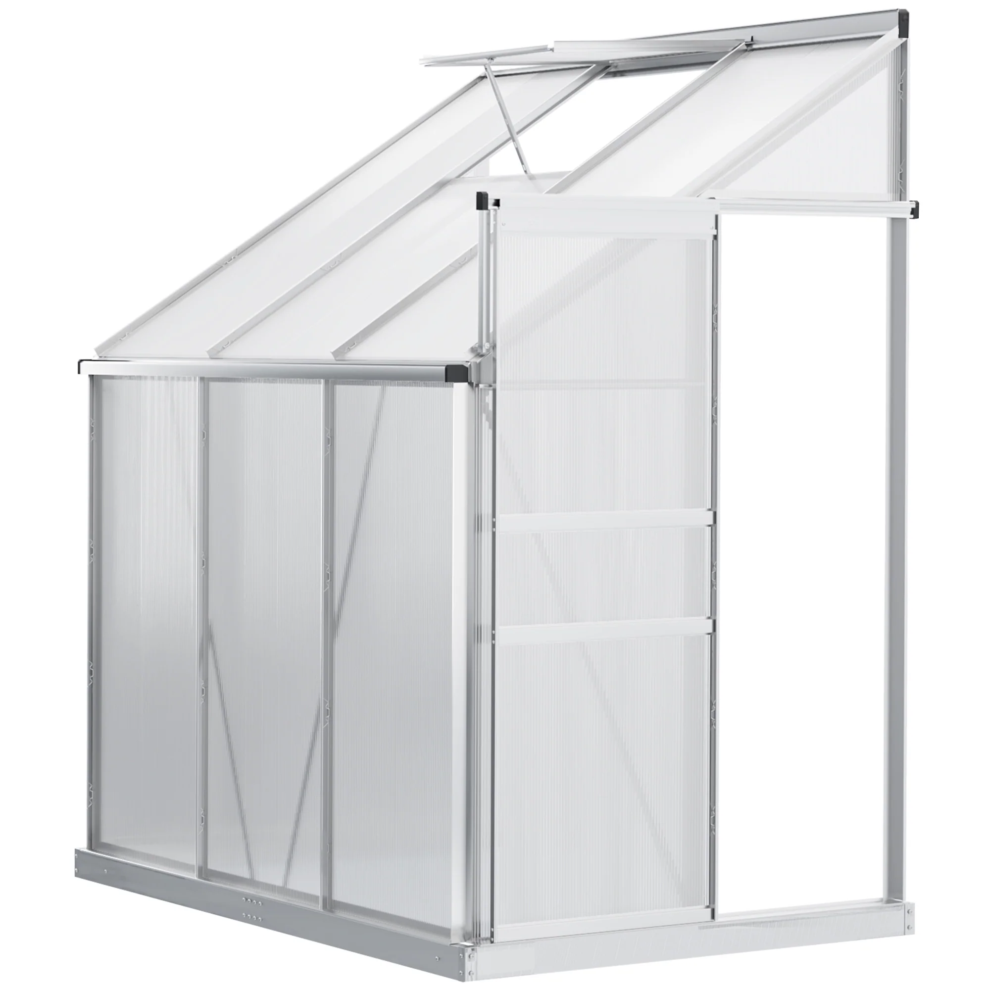 6' x 4' Aluminum Lean-to Greenhouse with Roof Vent, Rain Gutter and Sliding Door, Clear - Image 12