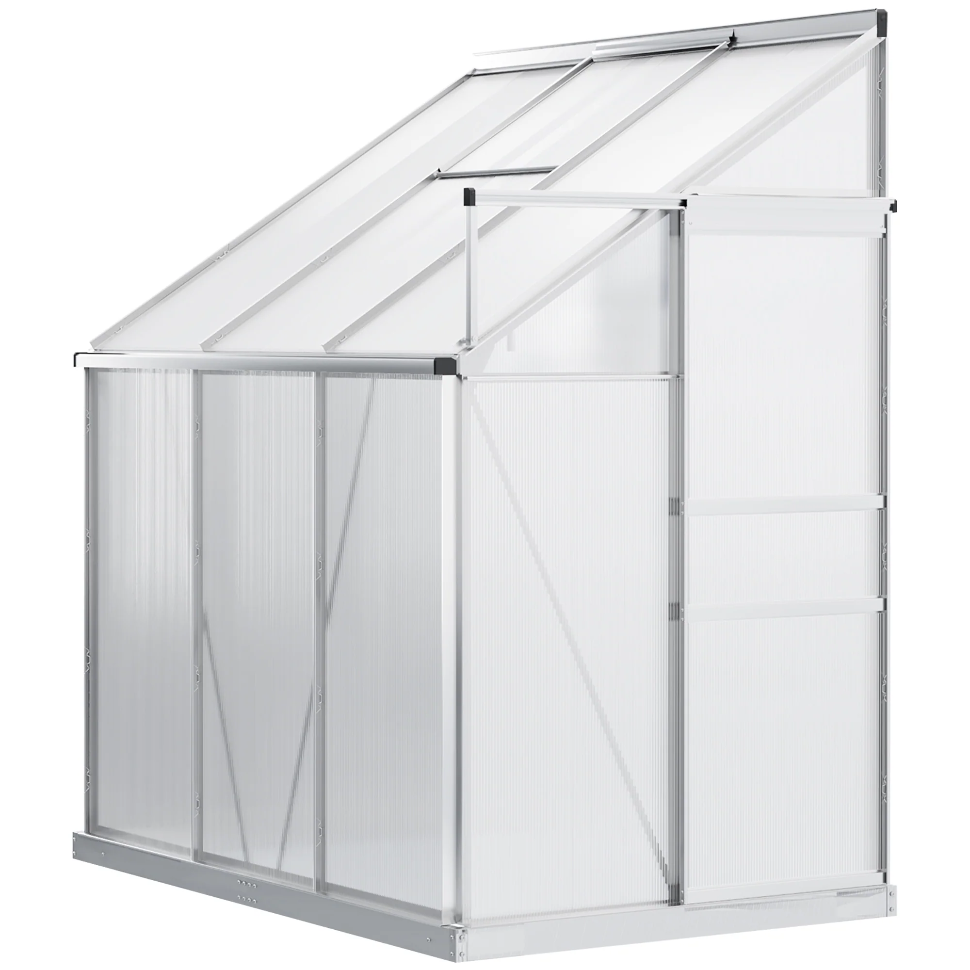 6' x 4' Aluminum Lean-to Greenhouse with Roof Vent, Rain Gutter and Sliding Door, Clear - Image 2
