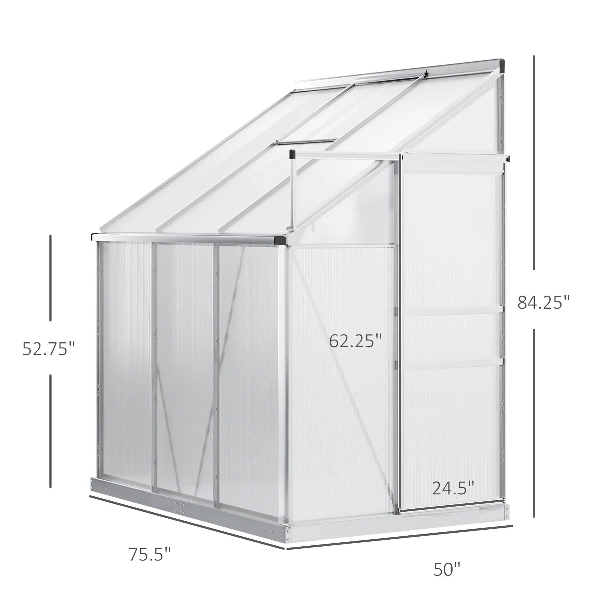 6' x 4' Aluminum Lean-to Greenhouse with Roof Vent, Rain Gutter and Sliding Door, Clear - Image 5