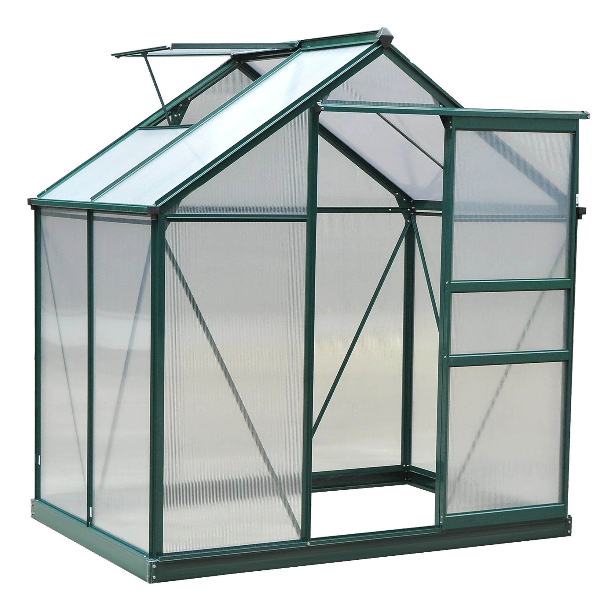 6' x 4' Polycarbonate Greenhouse with Rain Gutter and Roof Vent for Outdoor Garden, Dark Green - Image 11