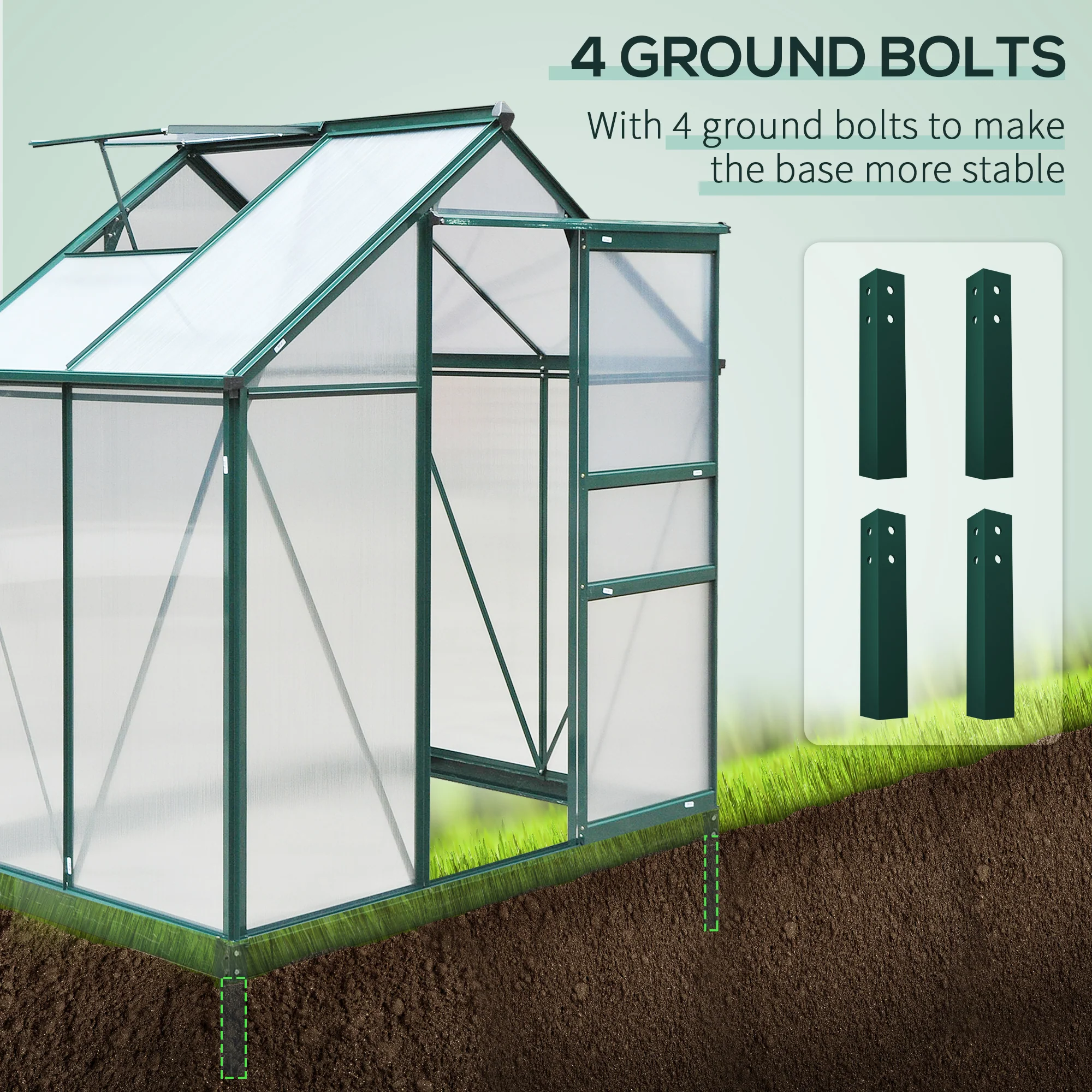 6' x 4' Polycarbonate Greenhouse with Rain Gutter and Roof Vent for Outdoor Garden, Dark Green - Image 8