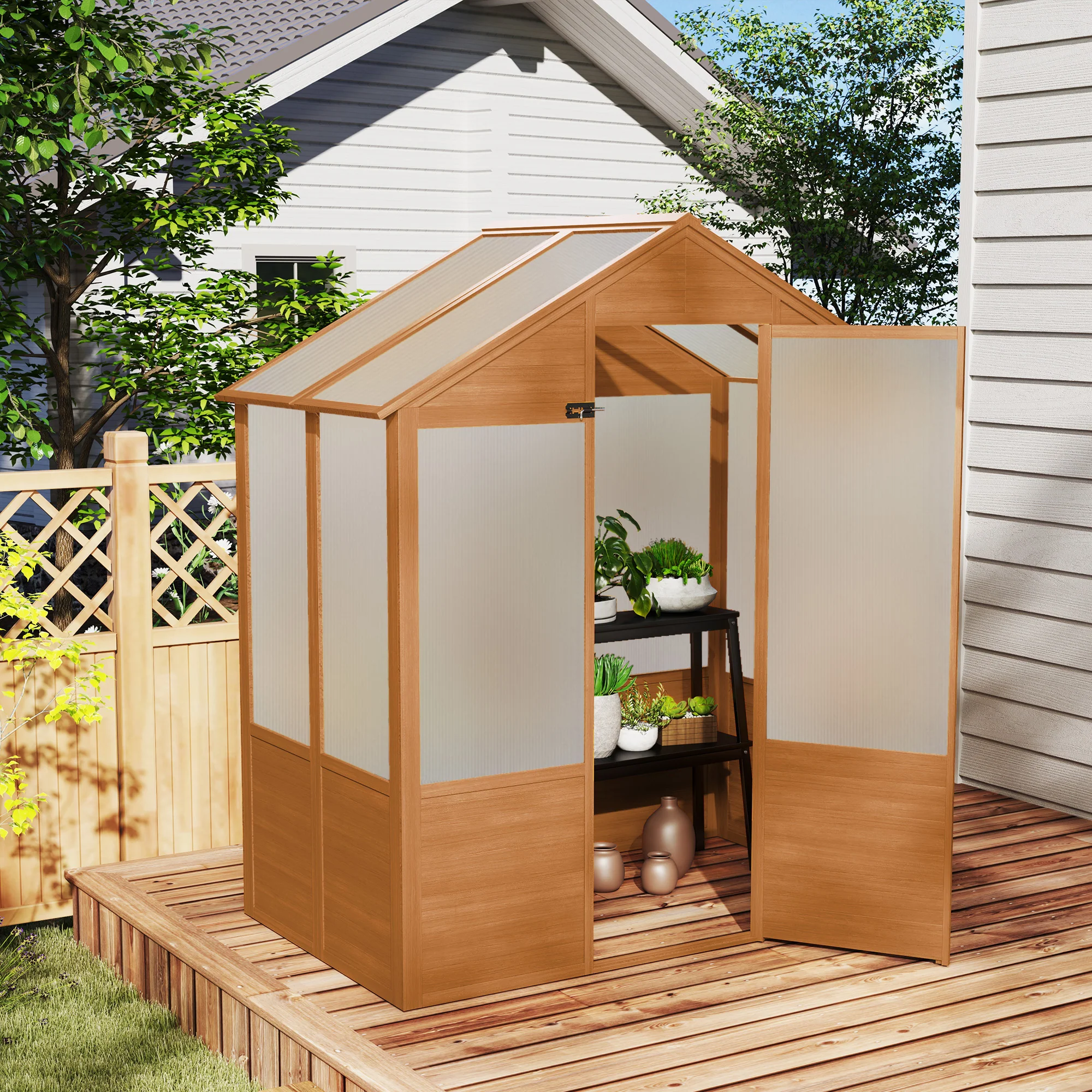 6' x 4' x 7' Wooden Frame Walk-in Greenhouse with Lockable Door, Rustic Brown - Image 10