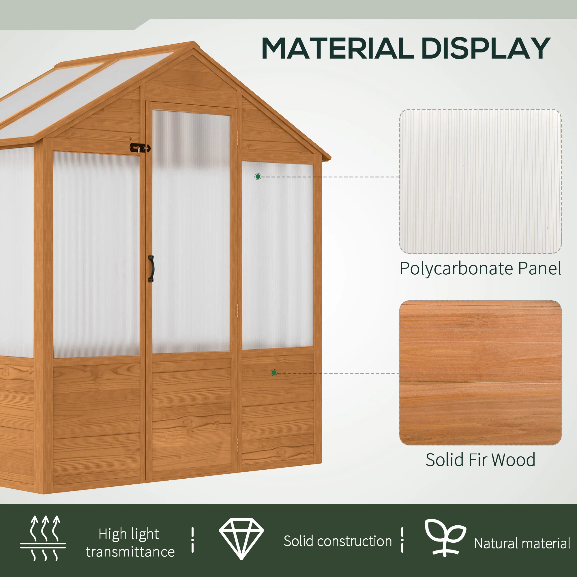 6' x 4' x 7' Wooden Frame Walk-in Greenhouse with Lockable Door, Rustic Brown - Image 6