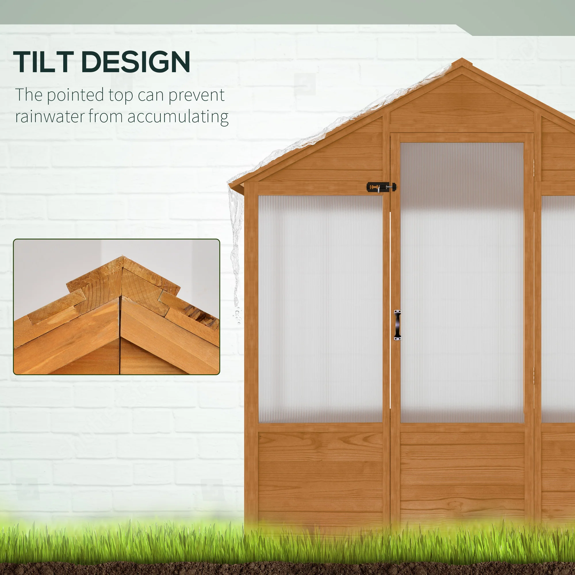 6' x 4' x 7' Wooden Frame Walk-in Greenhouse with Lockable Door, Rustic Brown - Image 7