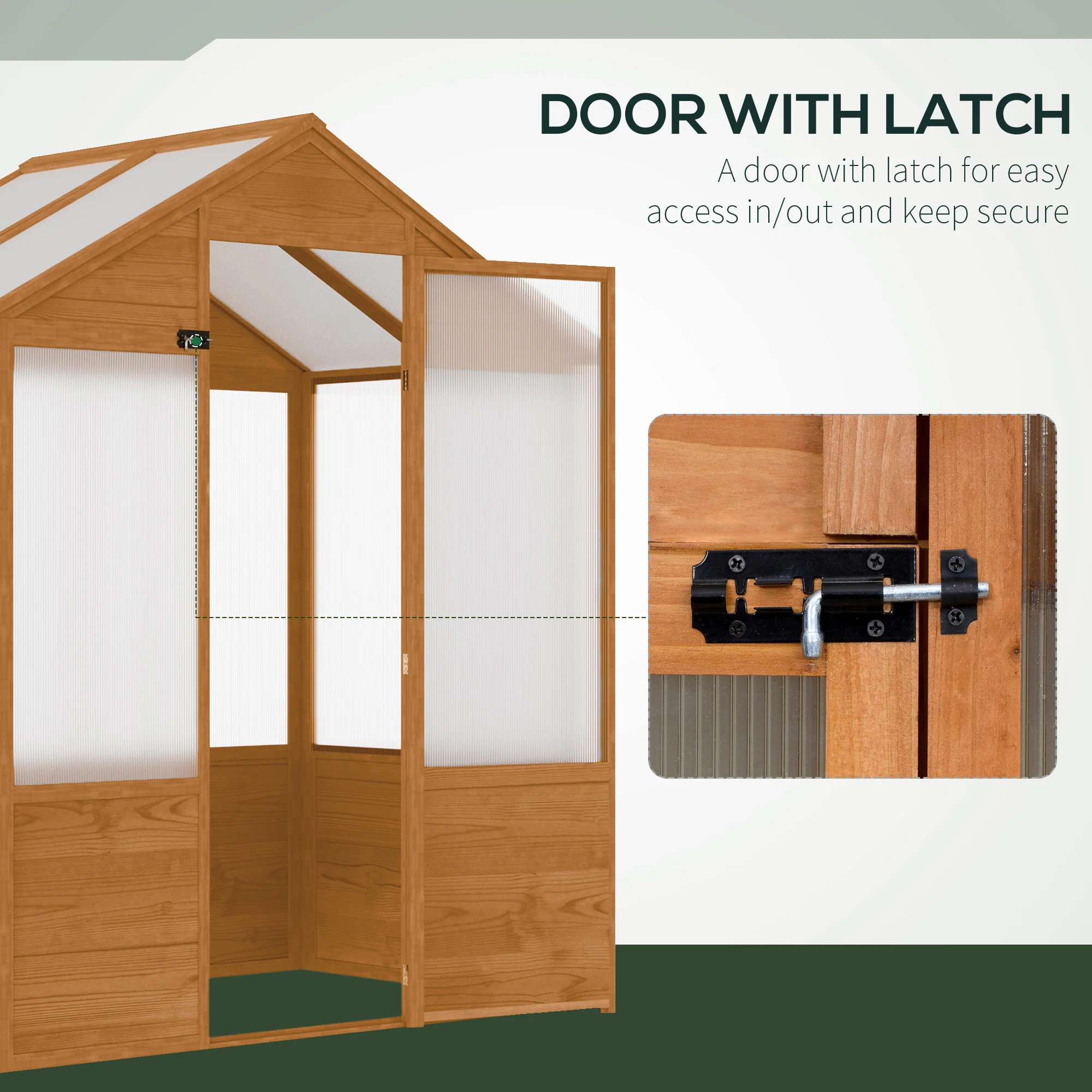 6' x 4' x 7' Wooden Frame Walk-in Greenhouse with Lockable Door, Rustic Brown - Image 8
