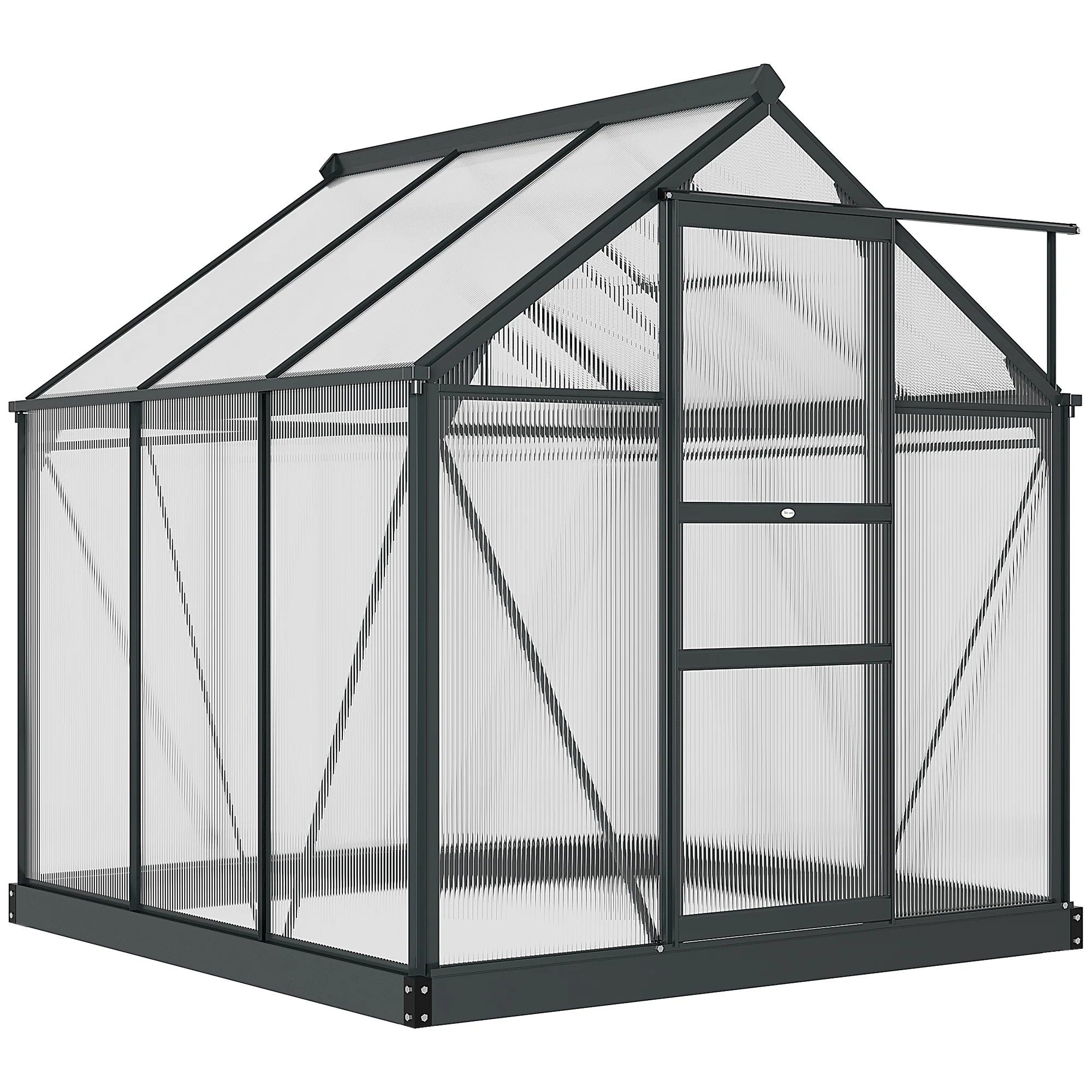 6' x 6' Polycarbonate Greenhouse with Rain Gutter and Roof Vent for Outdoor Garden, Gray