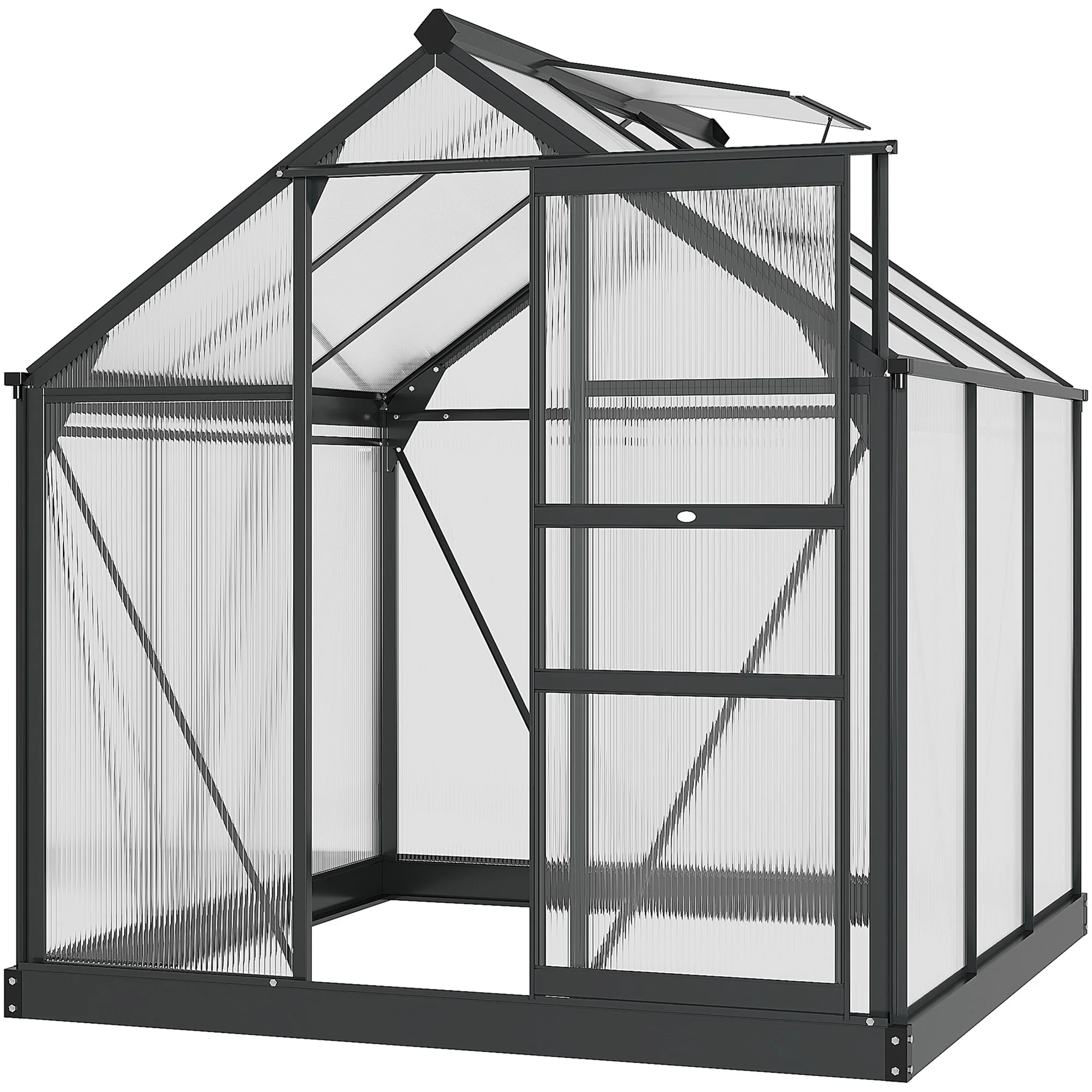 6' x 6' Polycarbonate Greenhouse with Rain Gutter and Roof Vent for Outdoor Garden, Gray - Image 2