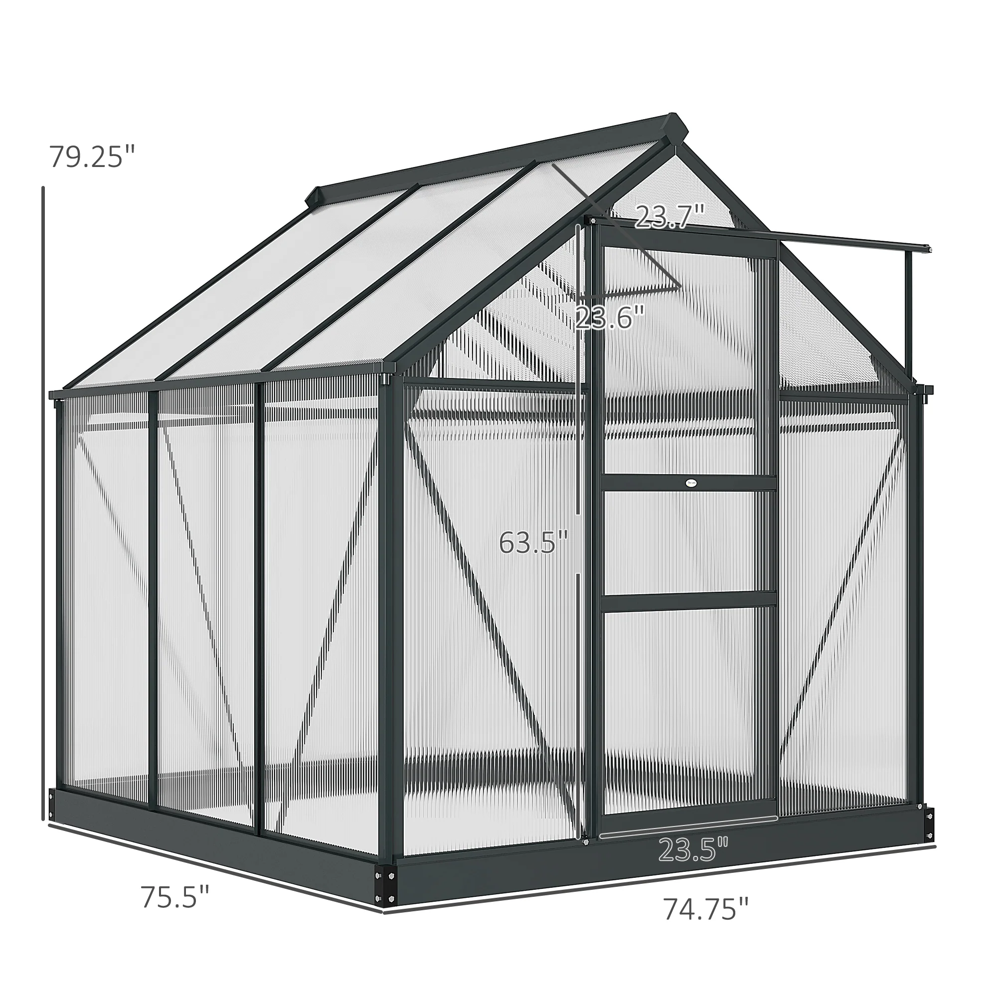 6' x 6' Polycarbonate Greenhouse with Rain Gutter and Roof Vent for Outdoor Garden, Gray - Image 5
