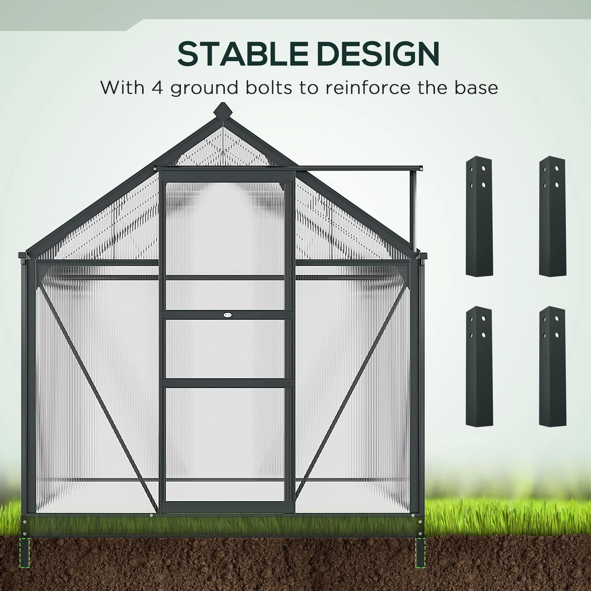 6' x 6' Polycarbonate Greenhouse with Rain Gutter and Roof Vent for Outdoor Garden, Gray - Image 8
