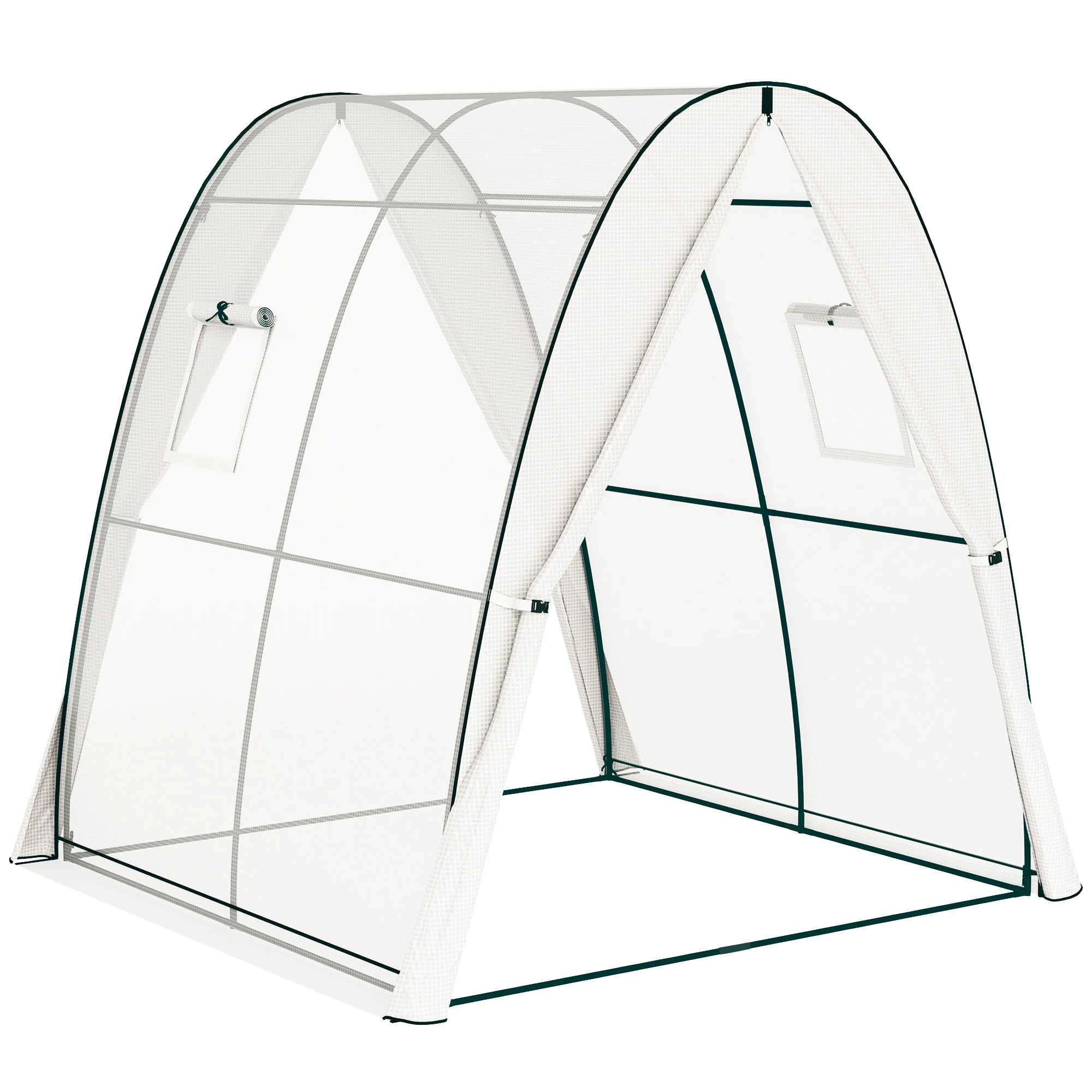 6' x 6' x 6.6' Hoop House Greenhouse with Sandbags and Cover, Tunnel Green House with 2 Doors, White - Image 12