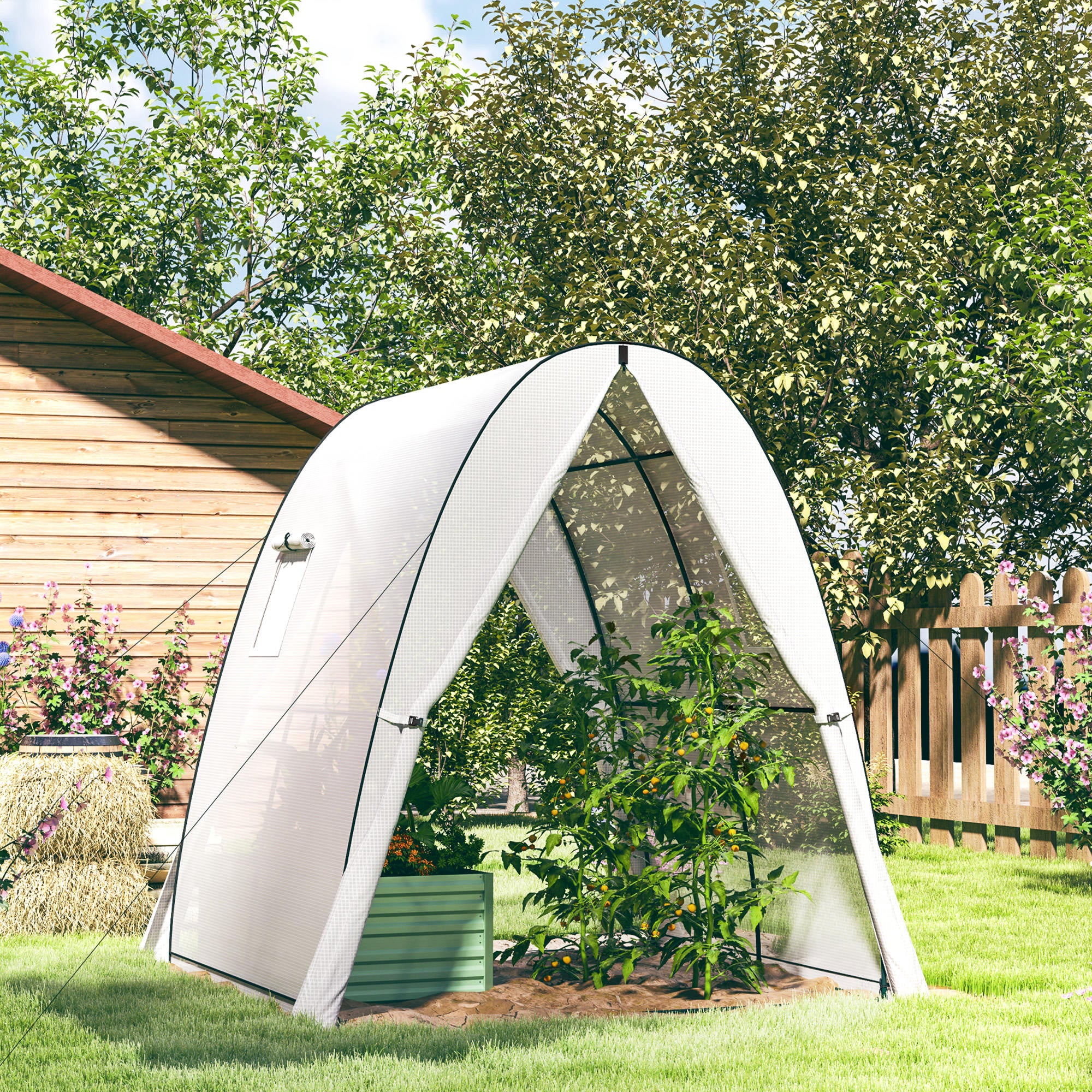 6' x 6' x 6.6' Hoop House Greenhouse with Sandbags and Cover, Tunnel Green House with 2 Doors, White - Image 3