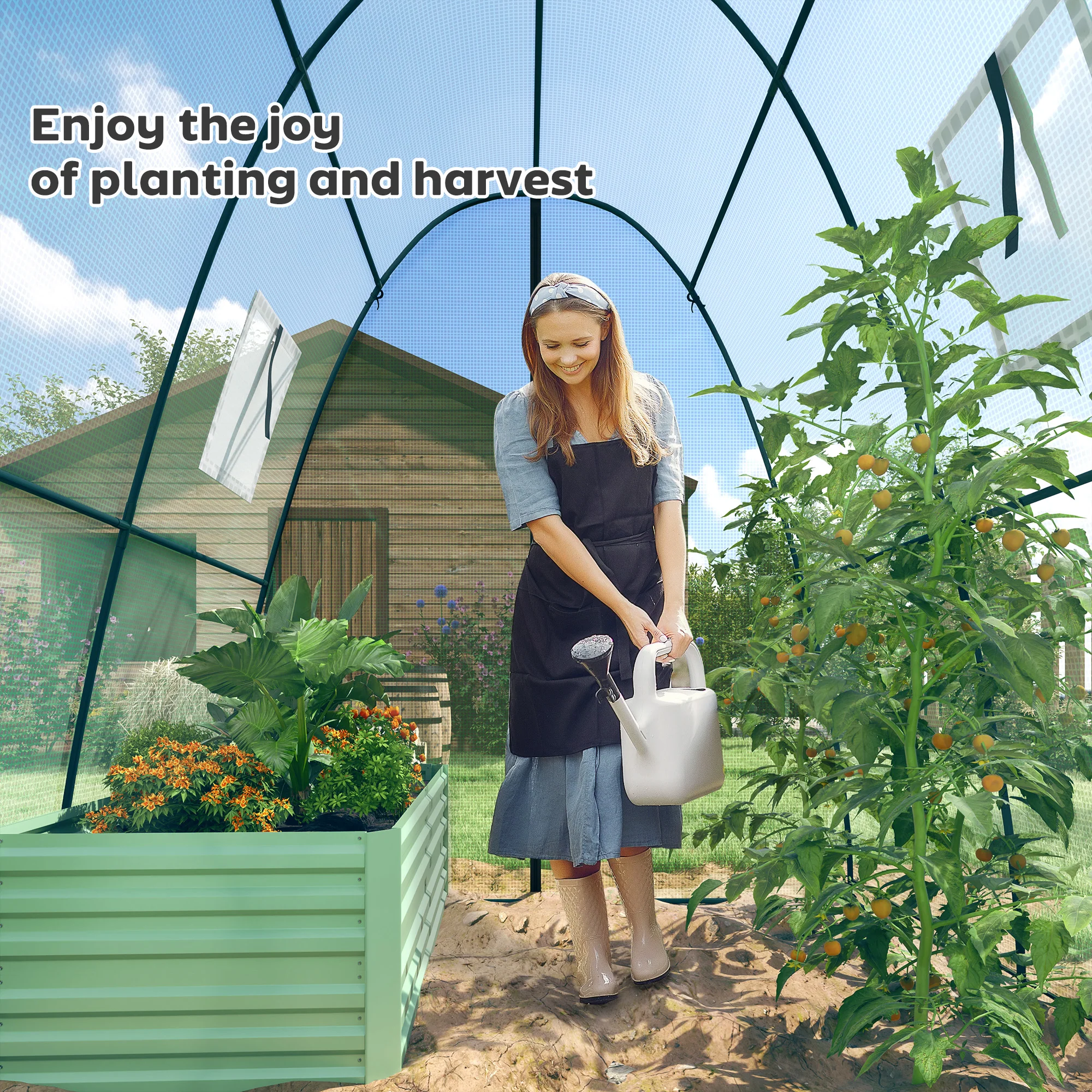 6' x 6' x 6.6' Hoop House Greenhouse with Sandbags and Cover, Tunnel Green House with 2 Doors, Green - Image 10