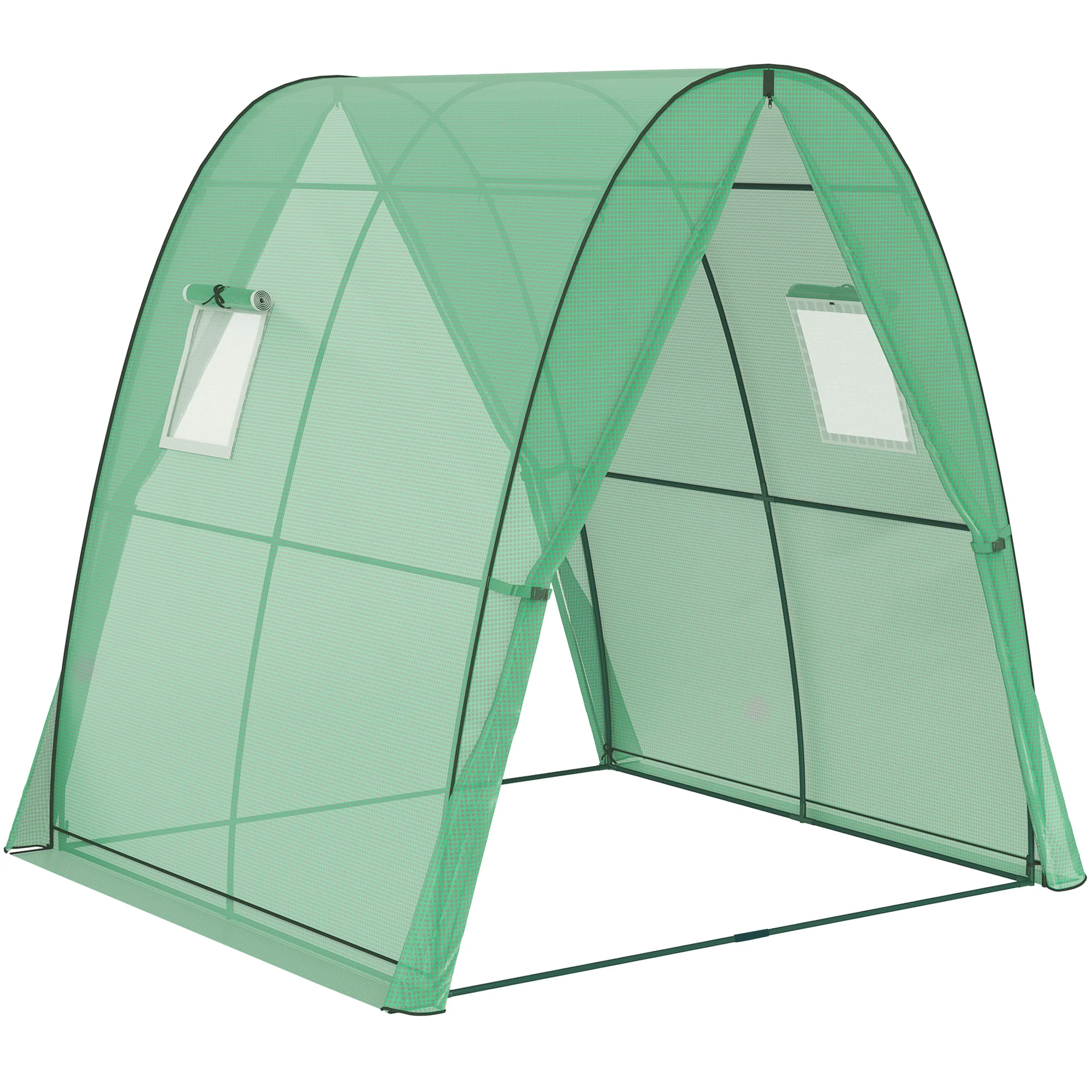 6' x 6' x 6.6' Hoop House Greenhouse with Sandbags and Cover, Tunnel Green House with 2 Doors, Green - Image 12