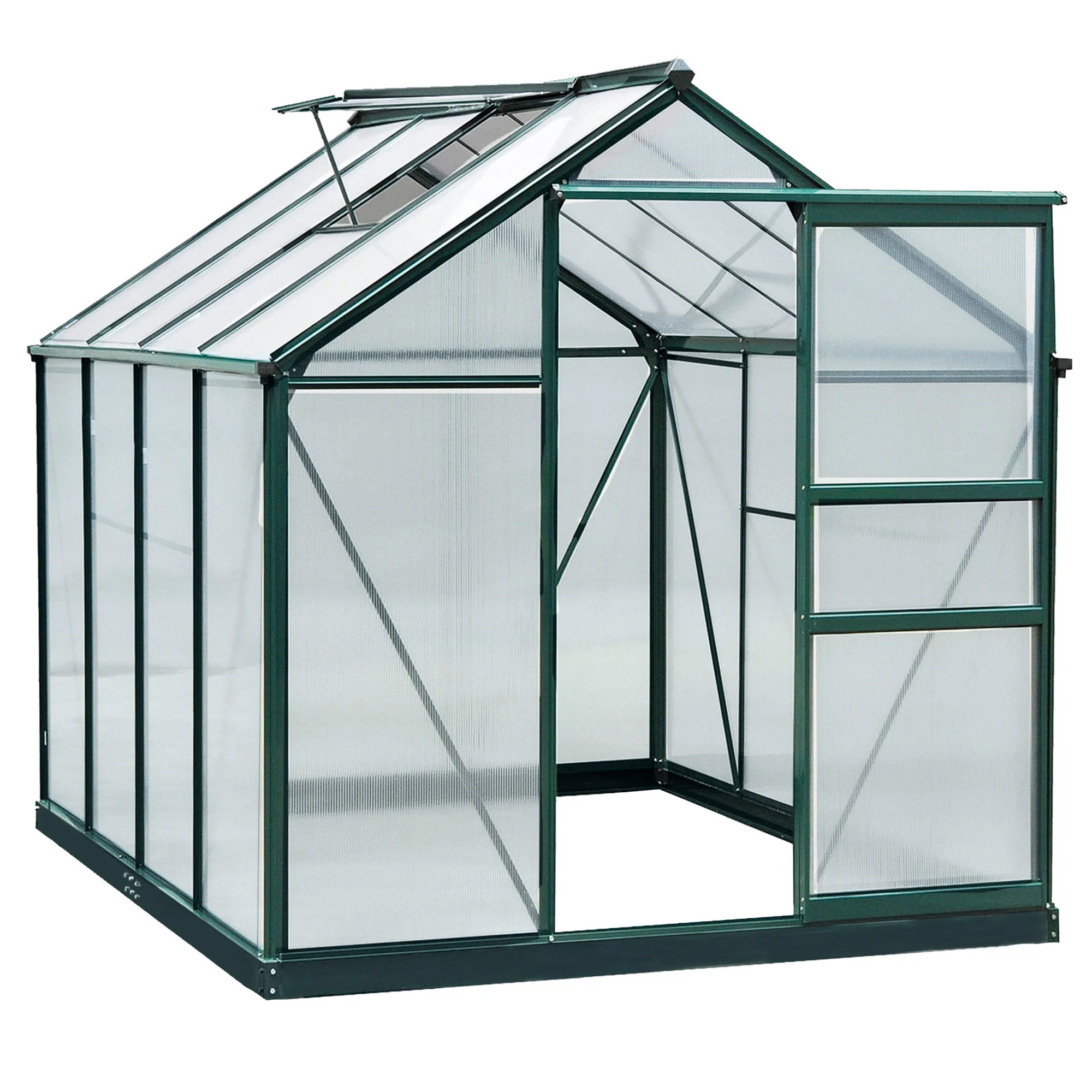 BloomGreen 6' x 8' Greenhouse with Rain Gutter and Roof Vent Dark Green - Image 2