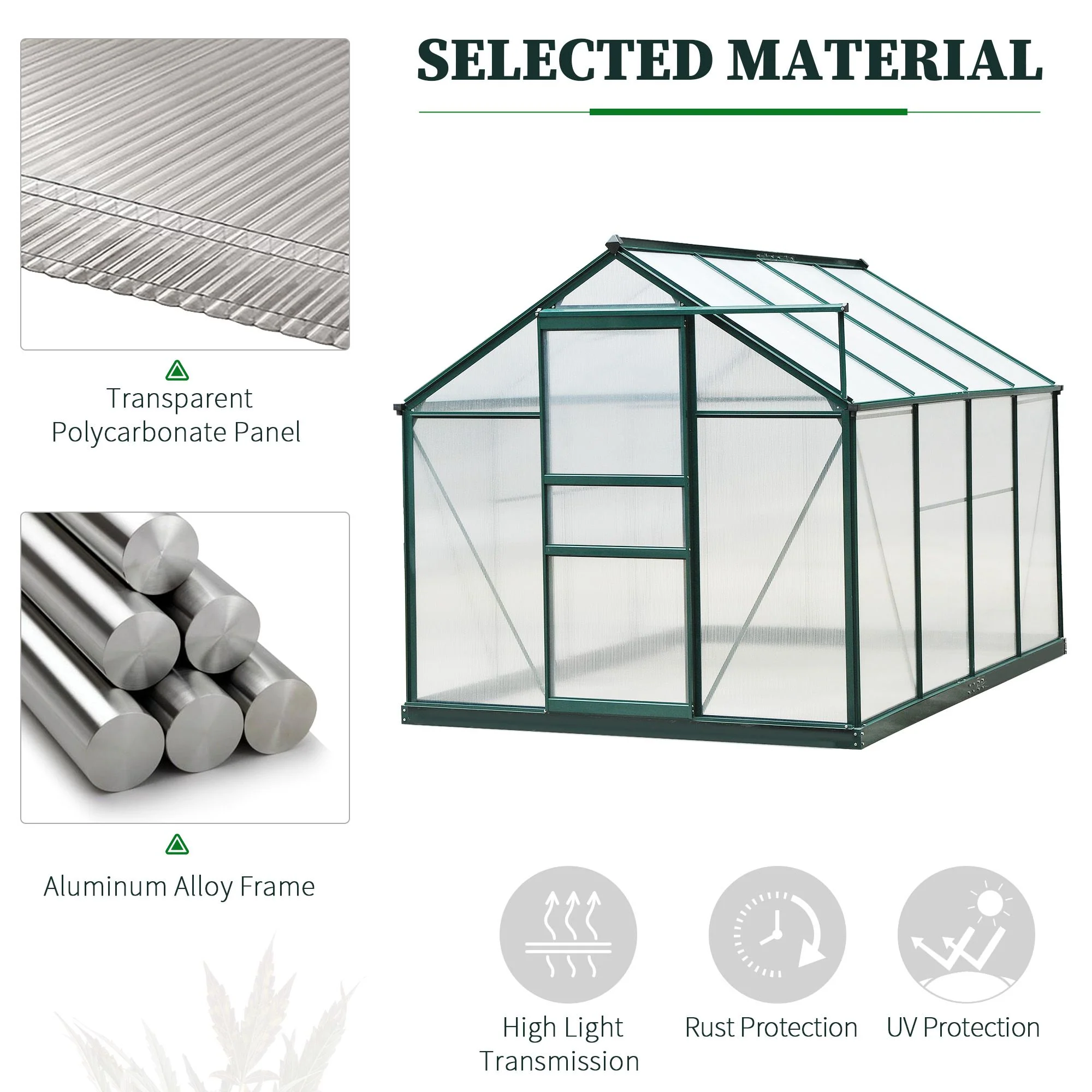 BloomGreen 6' x 8' Greenhouse with Rain Gutter and Roof Vent Dark Green - Image 6
