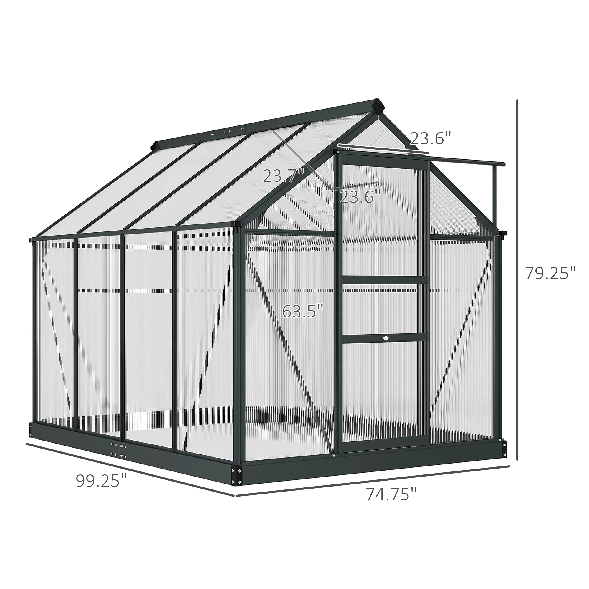 BloomGreen 6' x 8' Greenhouse with Rain Gutter and Roof Vent, Gray - Image 5
