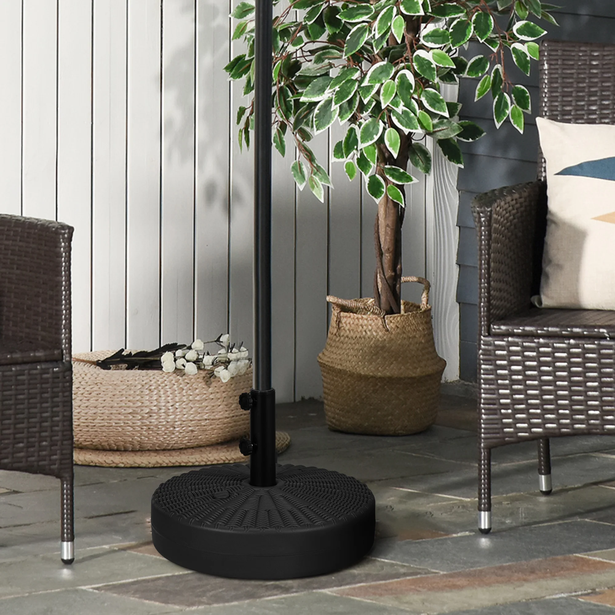 64 lbs. Fillable Umbrella Base with Steel Umbrella Holder, Round Umbrella Stand for 1.5"-2" Umbrella Poles, Heavy Duty for Outdoor, Lawn, Deck, Poolside, Black - Image 3