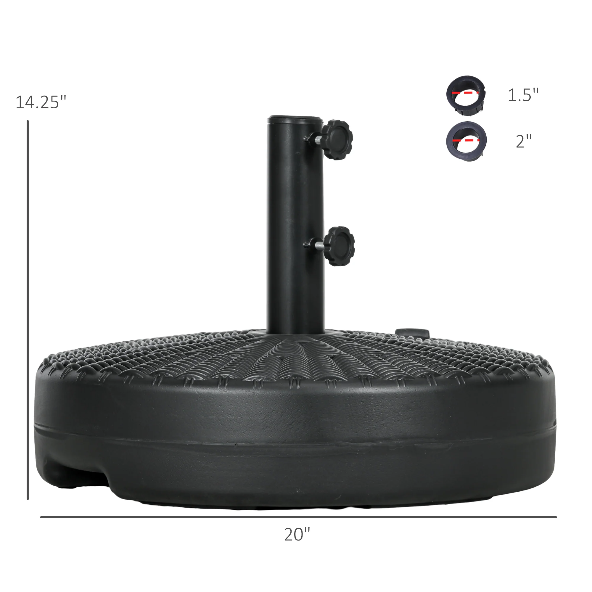 64 lbs. Fillable Umbrella Base with Steel Umbrella Holder, Round Umbrella Stand for 1.5"-2" Umbrella Poles, Heavy Duty for Outdoor, Lawn, Deck, Poolside, Black - Image 5
