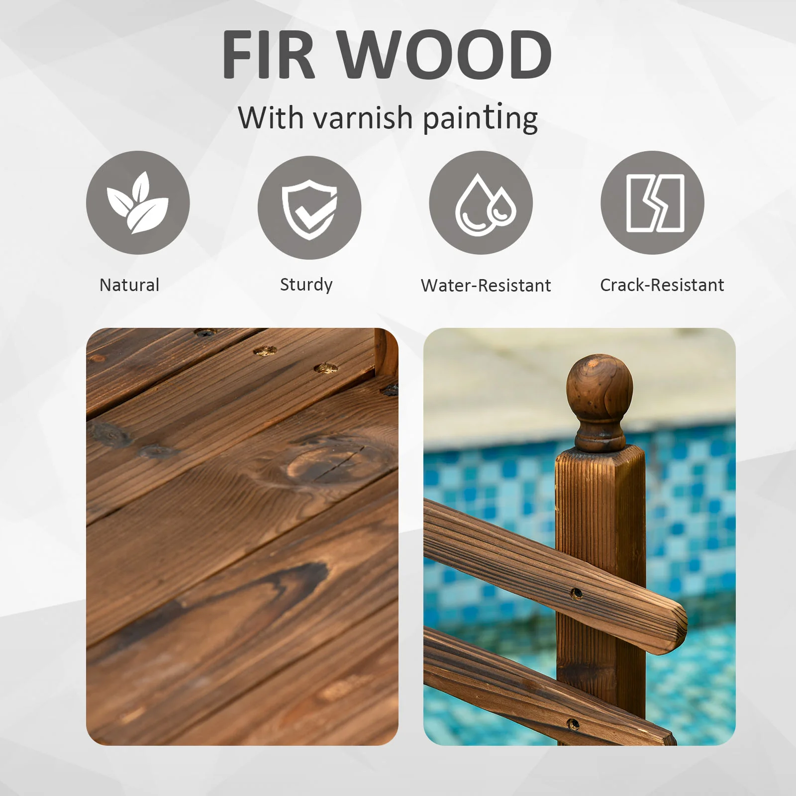 7.5' Wooden Arc Garden Bridge with Side Railings, Carbonized Finish - Image 7