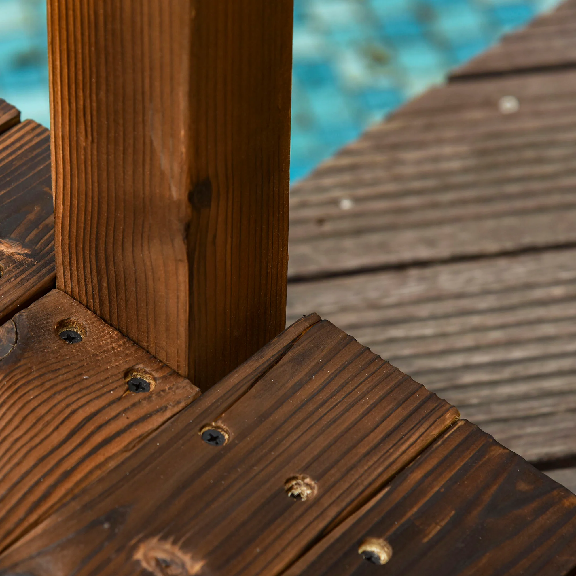 7.5' Wooden Arc Garden Bridge with Side Railings, Carbonized Finish - Image 9