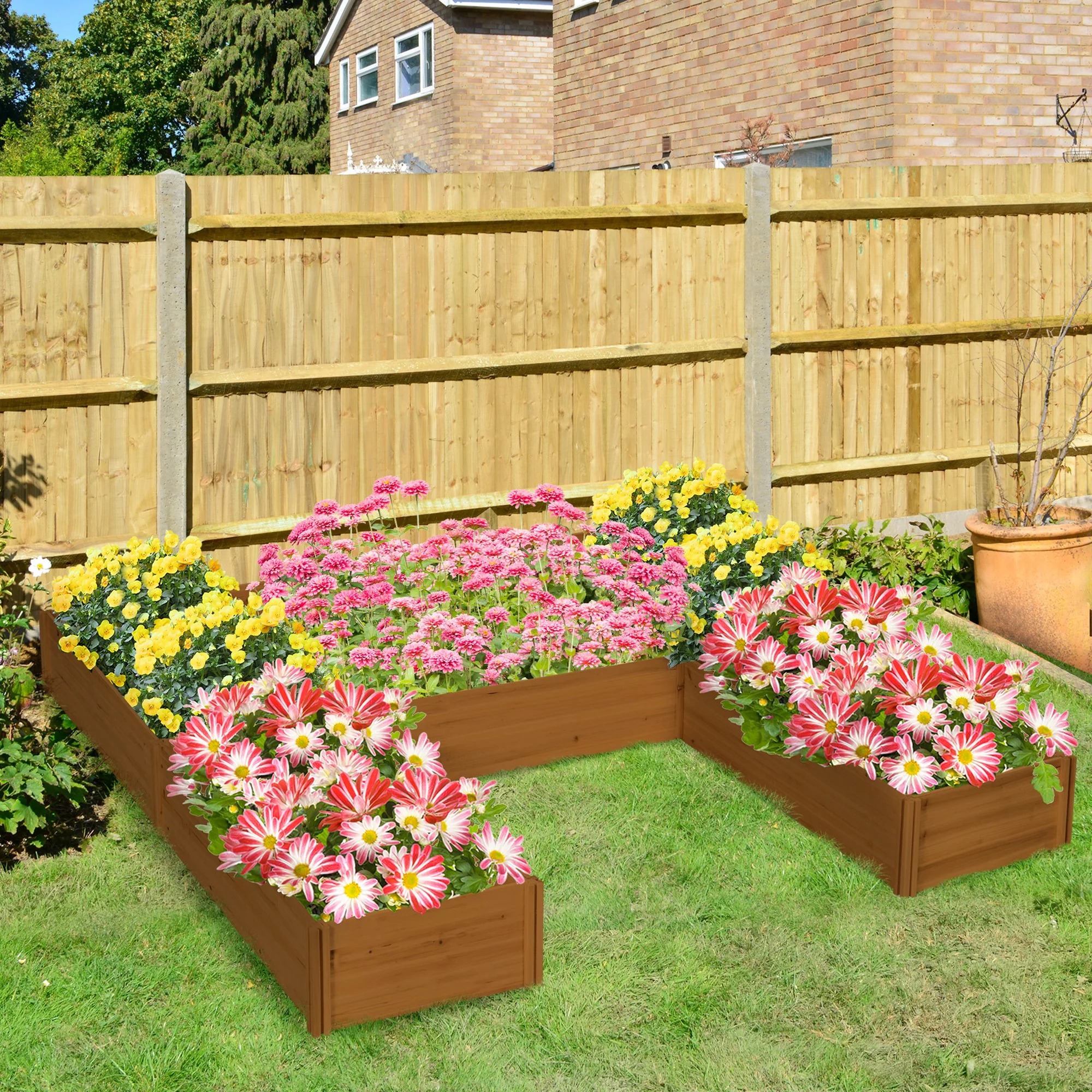 7.5x7.5ft DIY Raised Garden Bed, Large Wooden Planter Box with 5 Compartments, for Outdoor Plants, Vegetables, Flowers, Herbs, Easy Assembly, Brown - Image 4