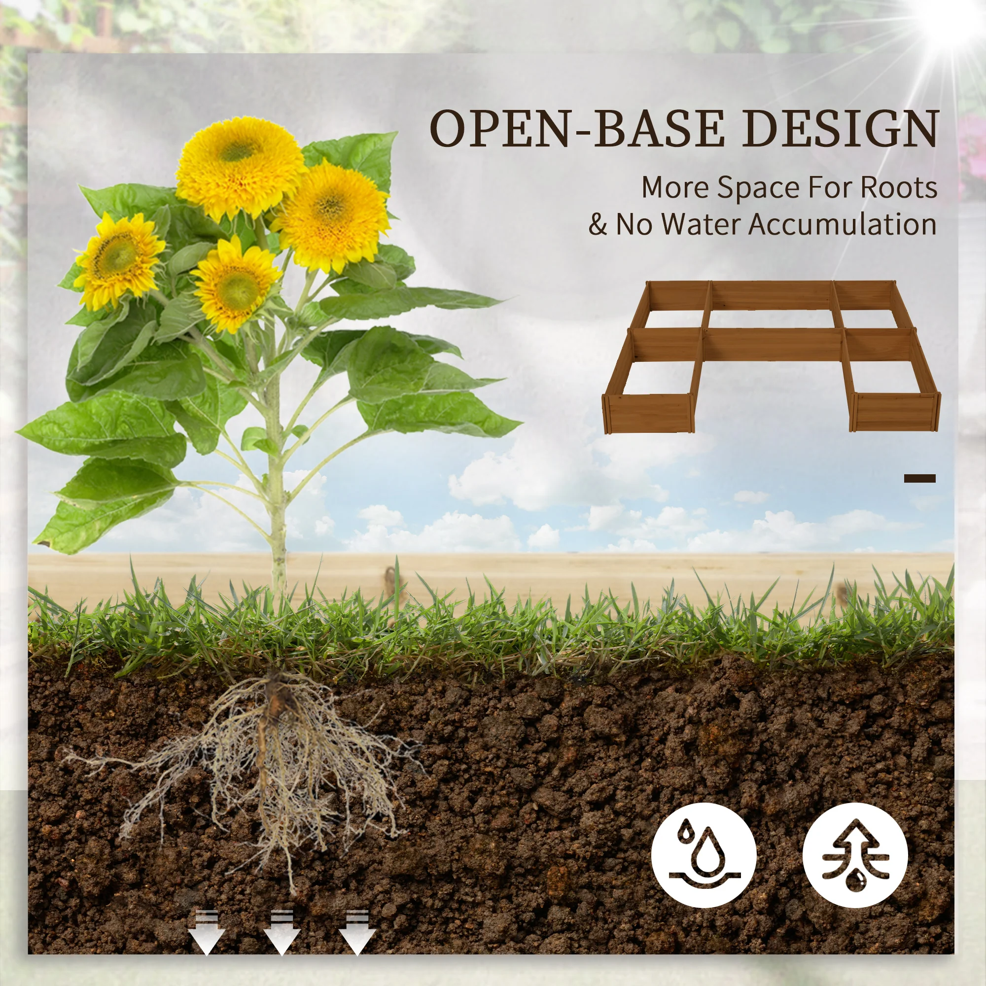 7.5x7.5ft DIY Raised Garden Bed, Large Wooden Planter Box with 5 Compartments, for Outdoor Plants, Vegetables, Flowers, Herbs, Easy Assembly, Brown - Image 8