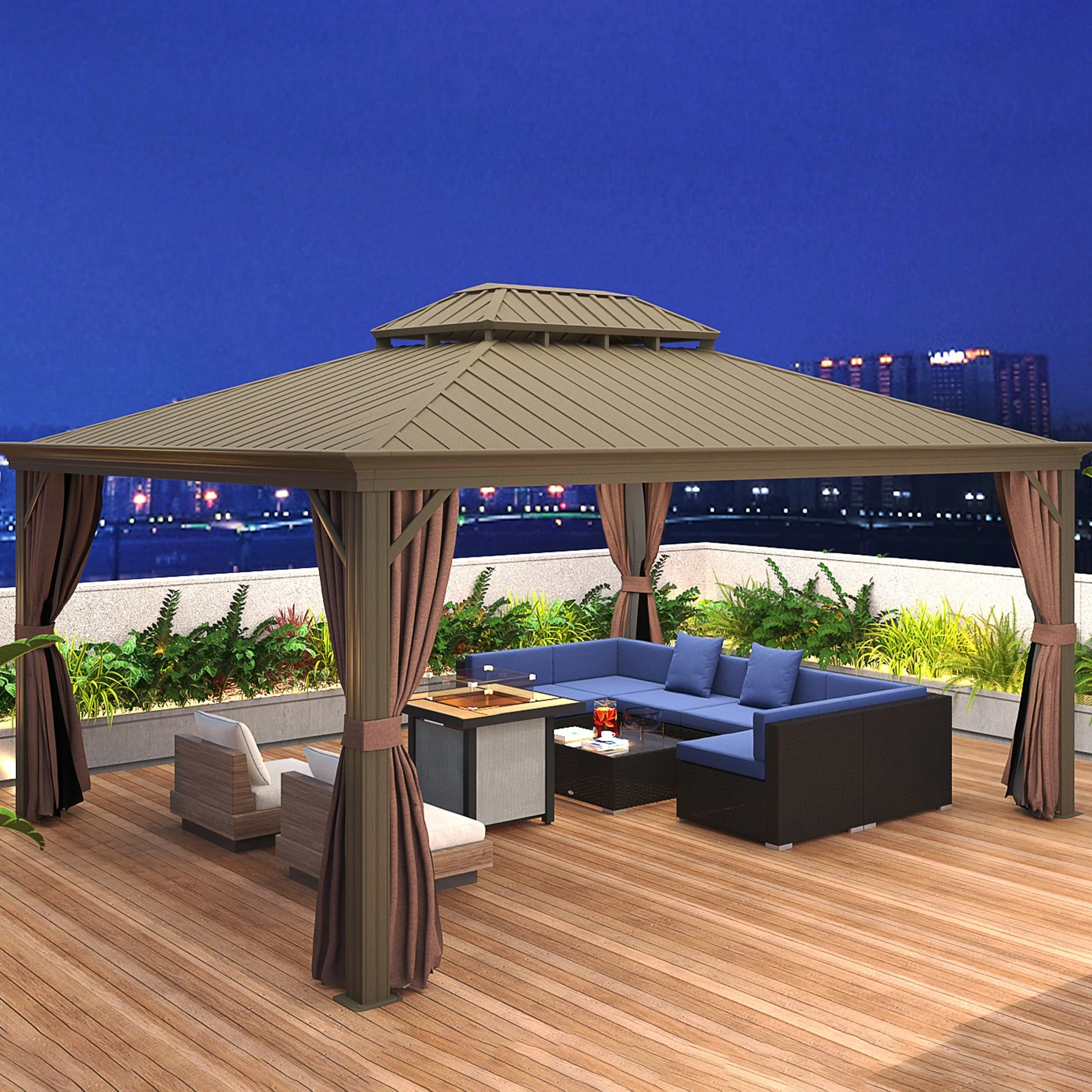 7-Piece PE Rattan Outdoor Sectional Sofa Set with Cushions, Coffee Table & Pillows, Dark Blue - Image 10