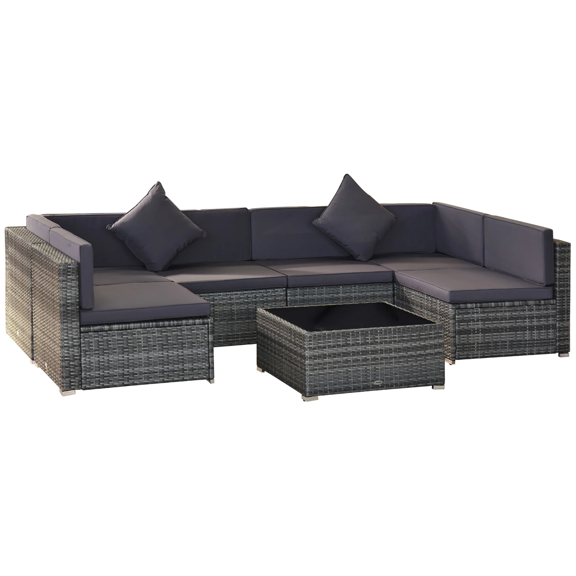 7-Piece All-Weather PE Rattan Sectional Sofa Set with Cushions & Glass Table, Gray - Image 2