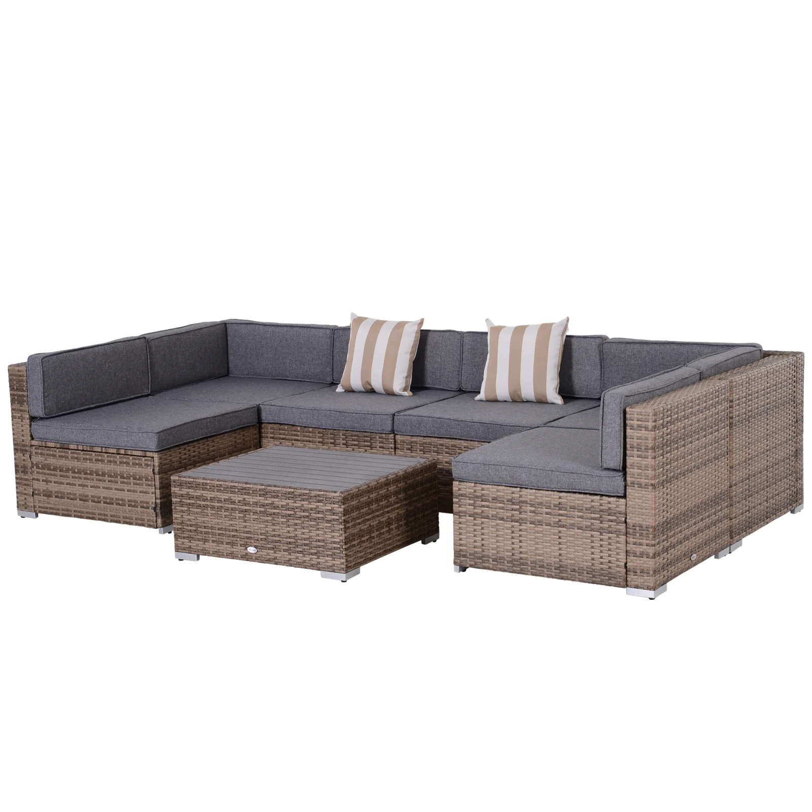 7-Piece Outdoor Rattan Conversation Set with Cushions and Tea Table, Gray