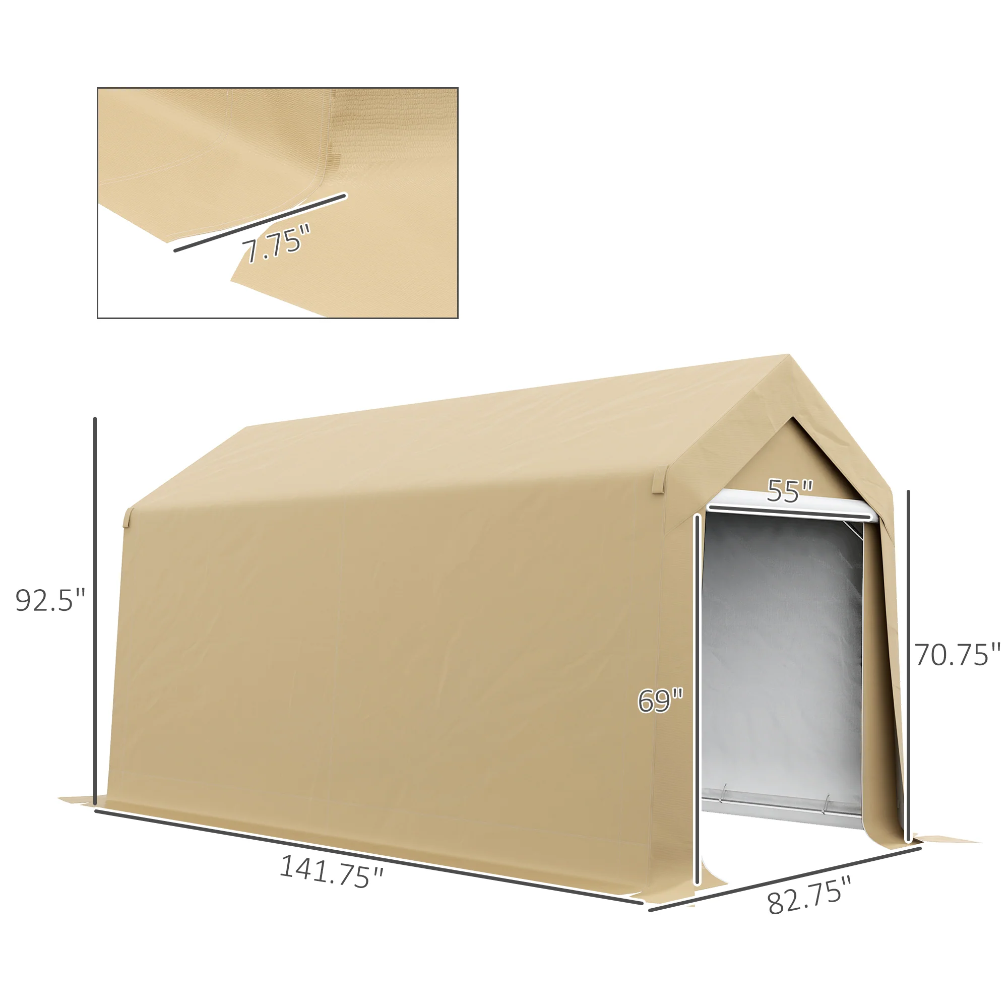 7' x 12' Portable Shed, Heavy Duty & Waterproof Storage Tent for Motorcycle, Tools, Beige - Image 5