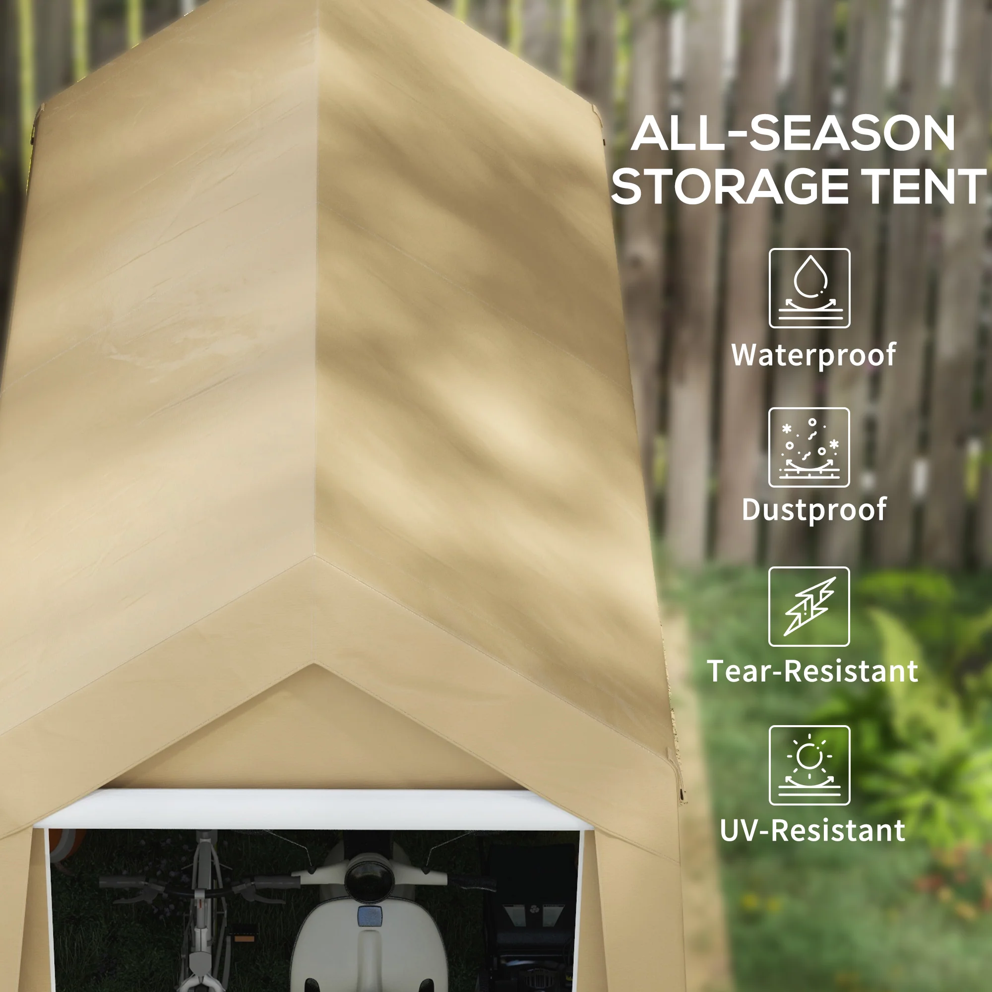 7' x 12' Portable Shed, Heavy Duty & Waterproof Storage Tent for Motorcycle, Tools, Beige - Image 6