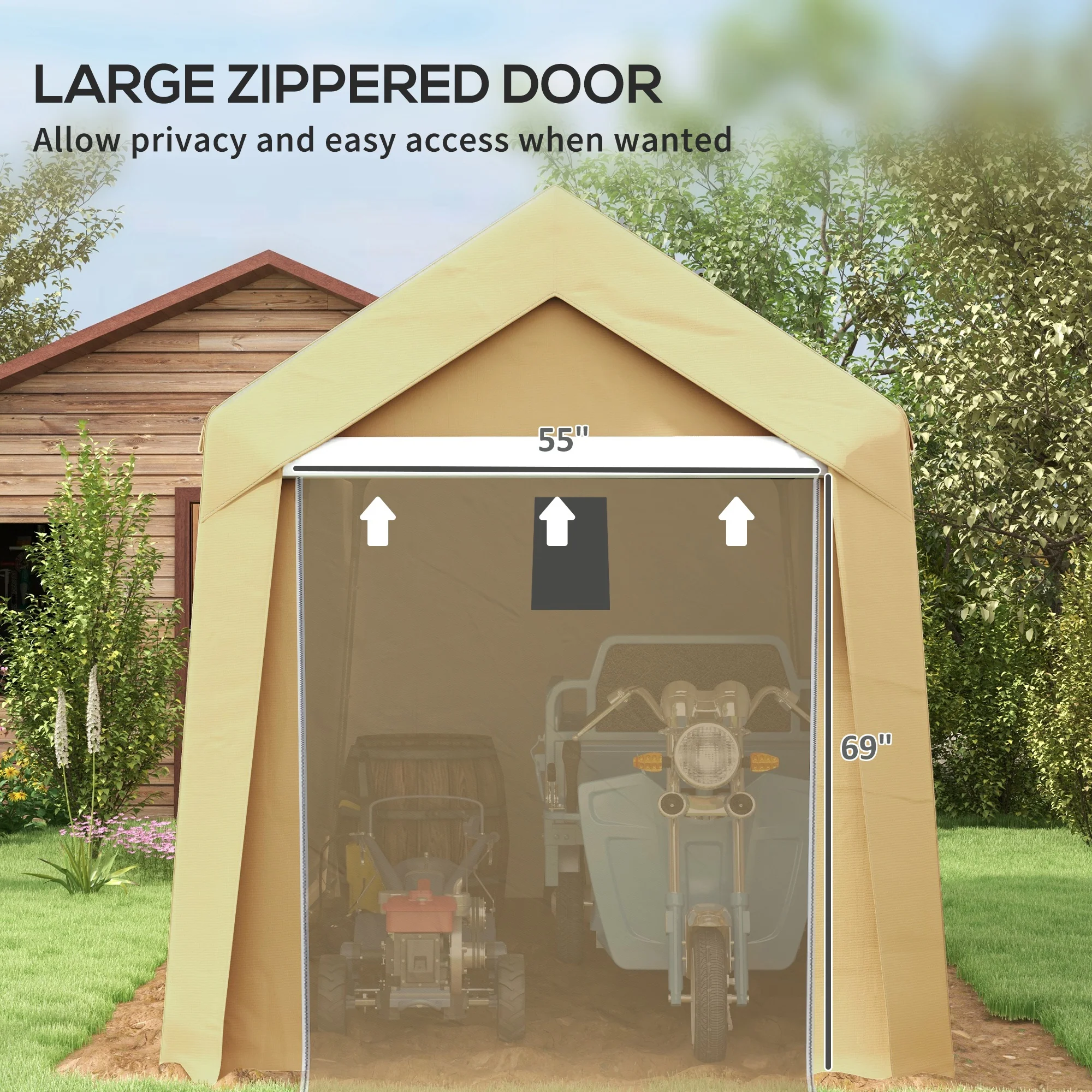 7' x 12' Portable Shed, Heavy Duty & Waterproof Storage Tent for Motorcycle, Tools, Beige - Image 8