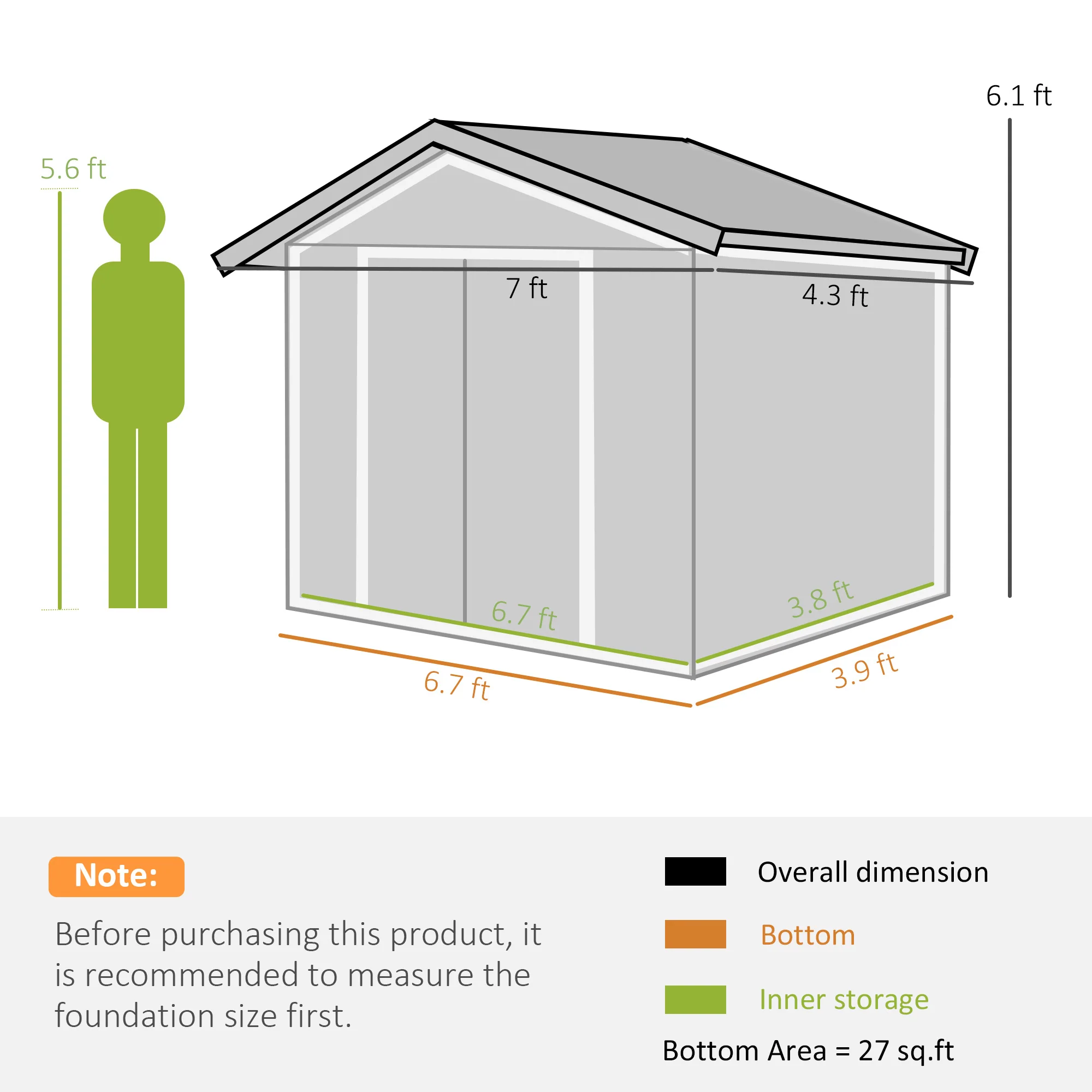 EverBase 7' x 4' Outdoor Storage Shed with Foundation Kit, Double Lockable Door & Air Vents, Light Green - Image 5