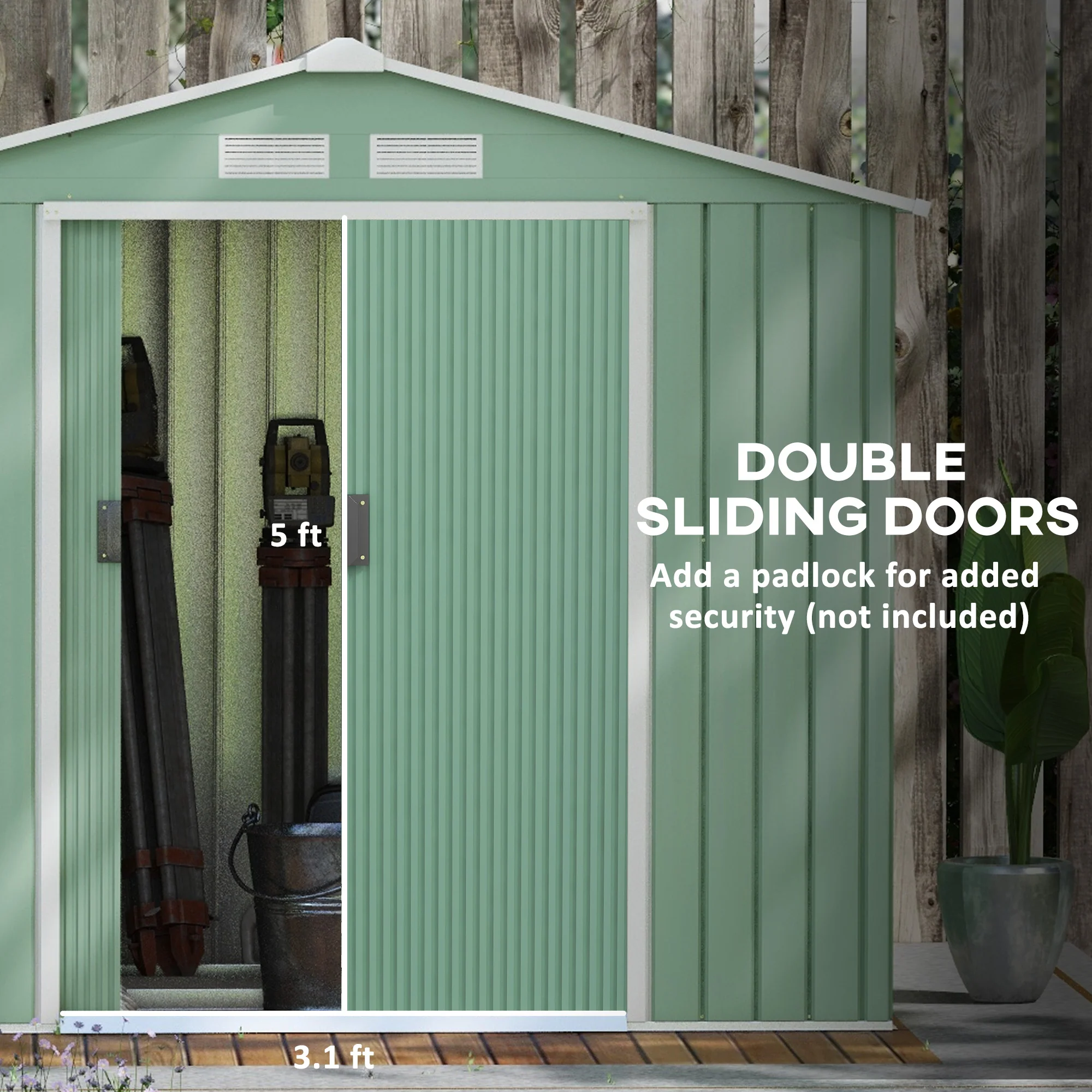 EverBase 7' x 4' Outdoor Storage Shed with Foundation Kit, Double Lockable Door & Air Vents, Light Green - Image 7