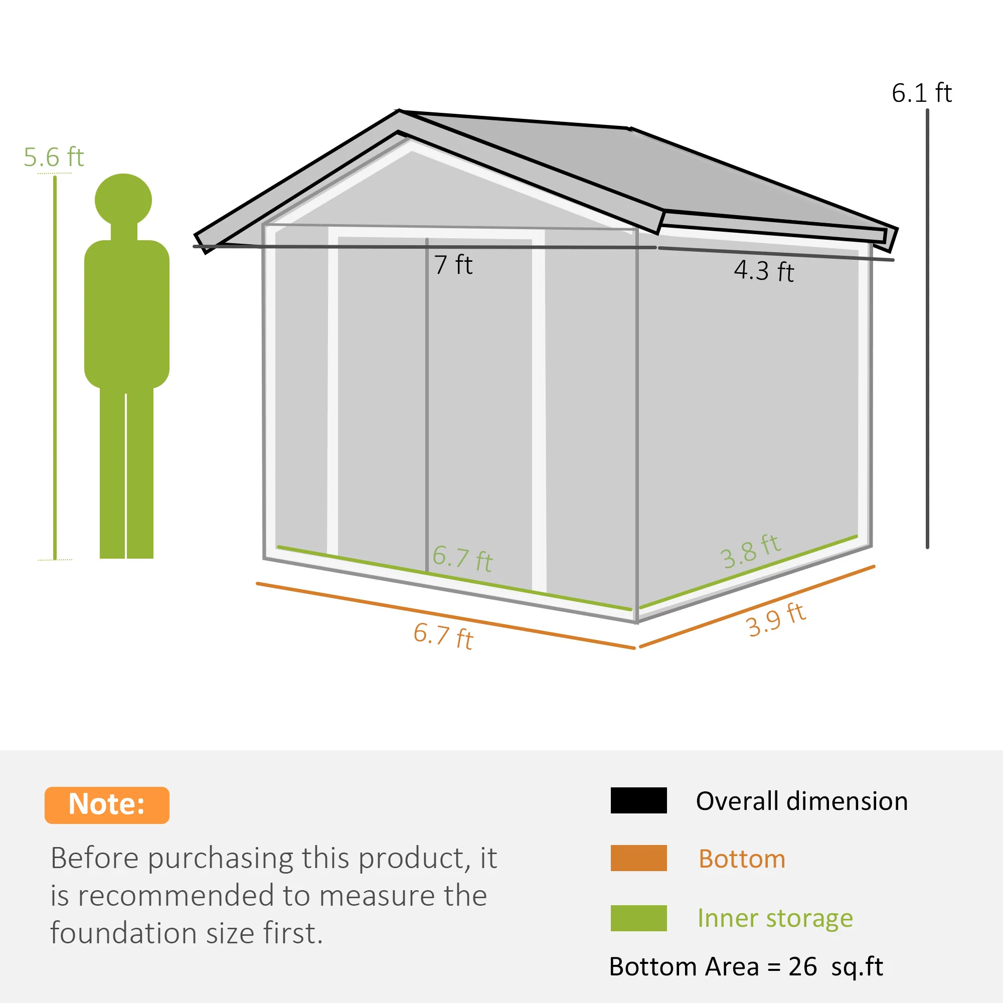 EverBase 7' x 4' Outdoor Storage Shed with Foundation Kit, Double Lockable Door & Air Vents, Dark Gray - Image 5