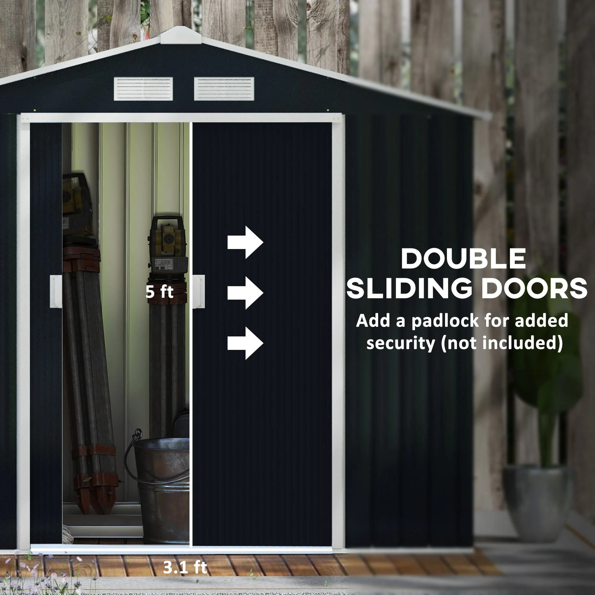 EverBase 7' x 4' Outdoor Storage Shed with Foundation Kit, Double Lockable Door & Air Vents, Dark Gray - Image 7